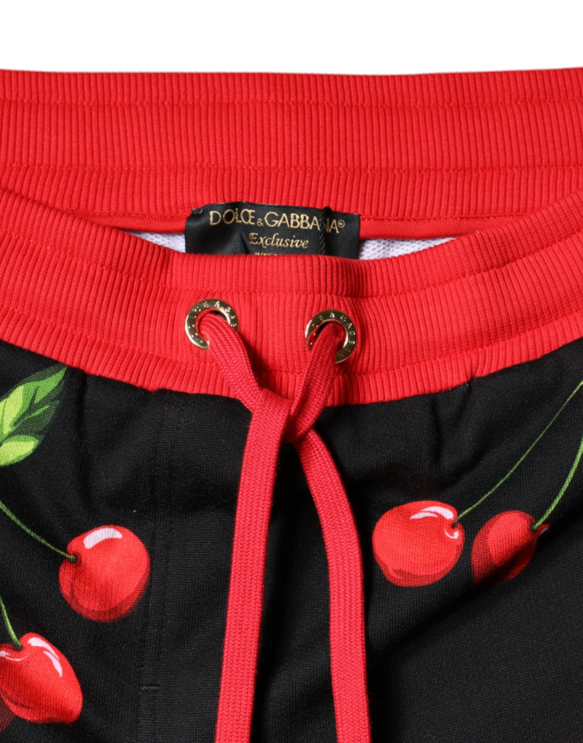 Dolce & Gabbana Black Red Cherry Mid Waist Jogger Pants -   -  Dolce & Gabbana.