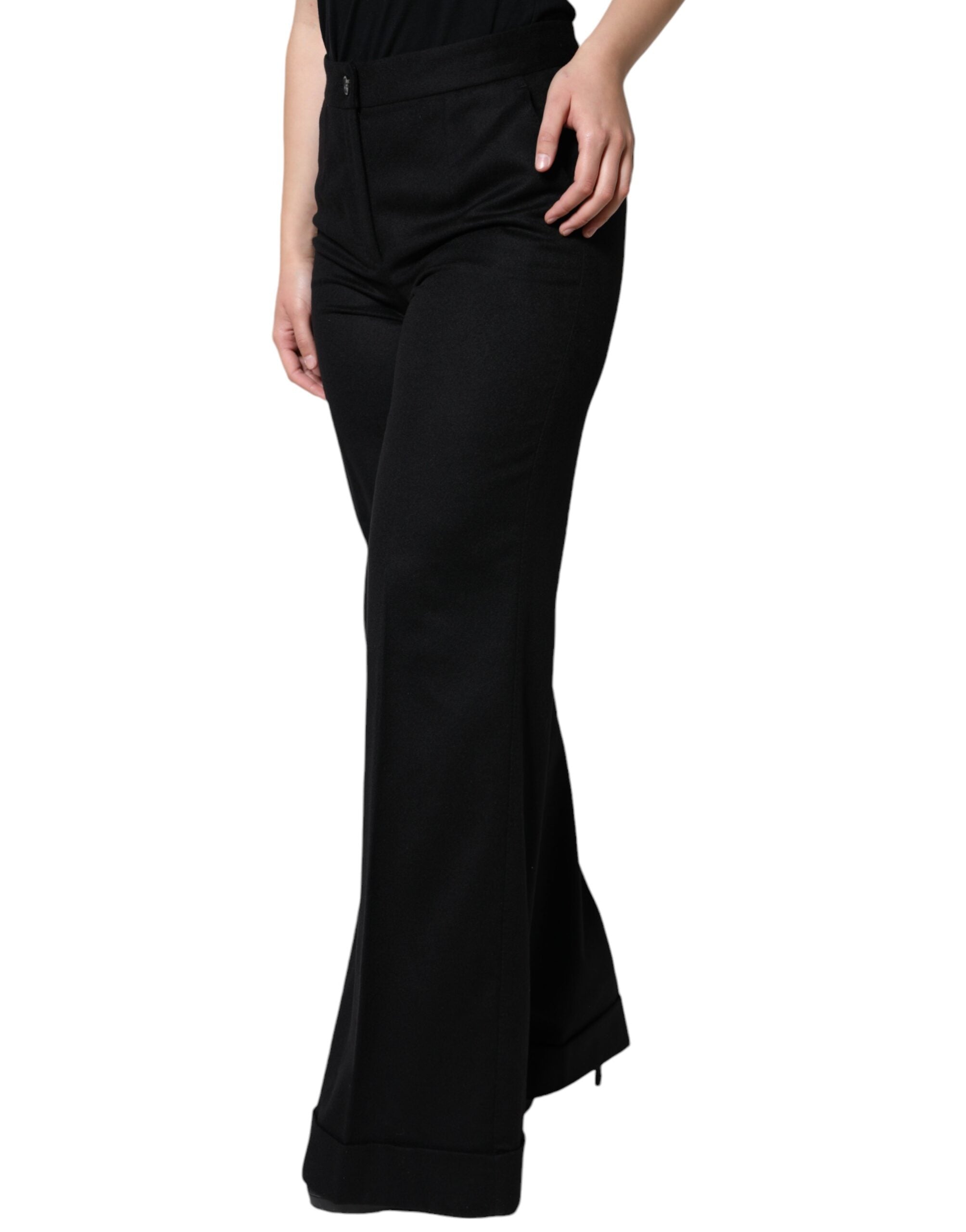 Dolce & Gabbana Black Cashmere Mid Waist Women Boot Cut Pants -   -  Dolce & Gabbana.