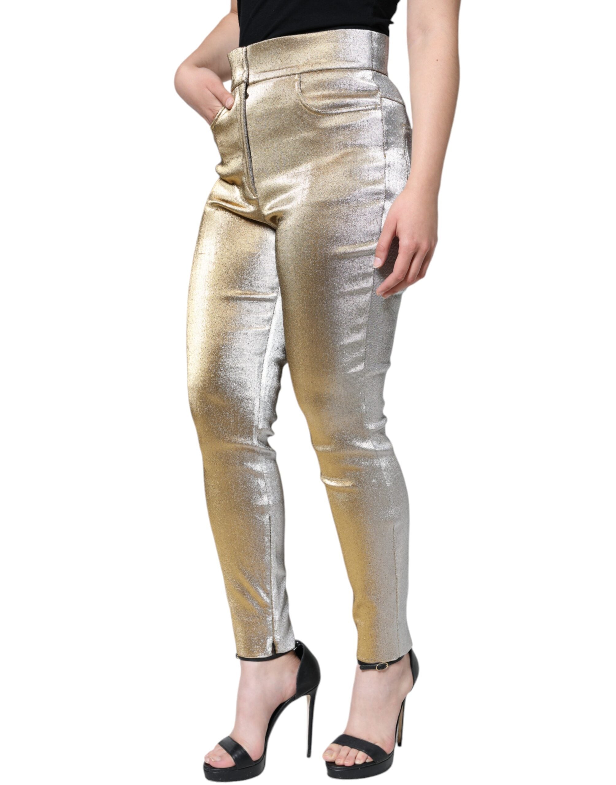 Dolce & Gabbana Metallic Gold High Waist Skinny Pants -   -  Dolce & Gabbana.