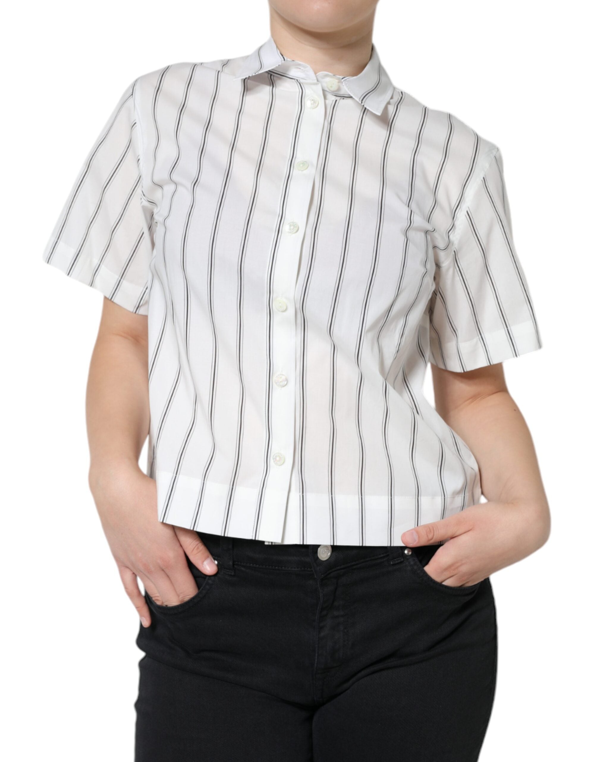 Dolce & Gabbana White Striped Collared Short Sleeve Polo Top -   -  Dolce & Gabbana.