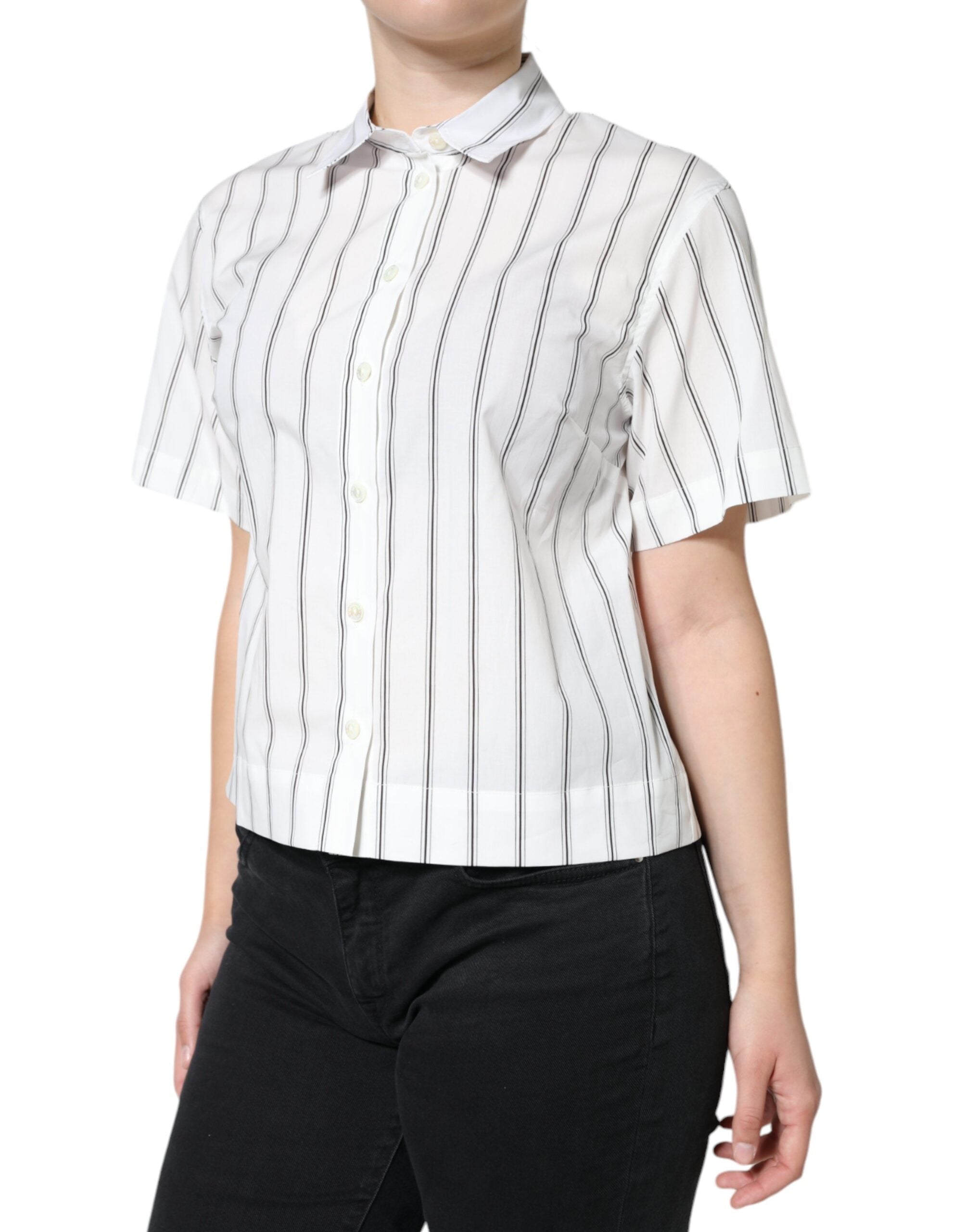 Dolce & Gabbana White Striped Collared Short Sleeve Polo Top -   -  Dolce & Gabbana.