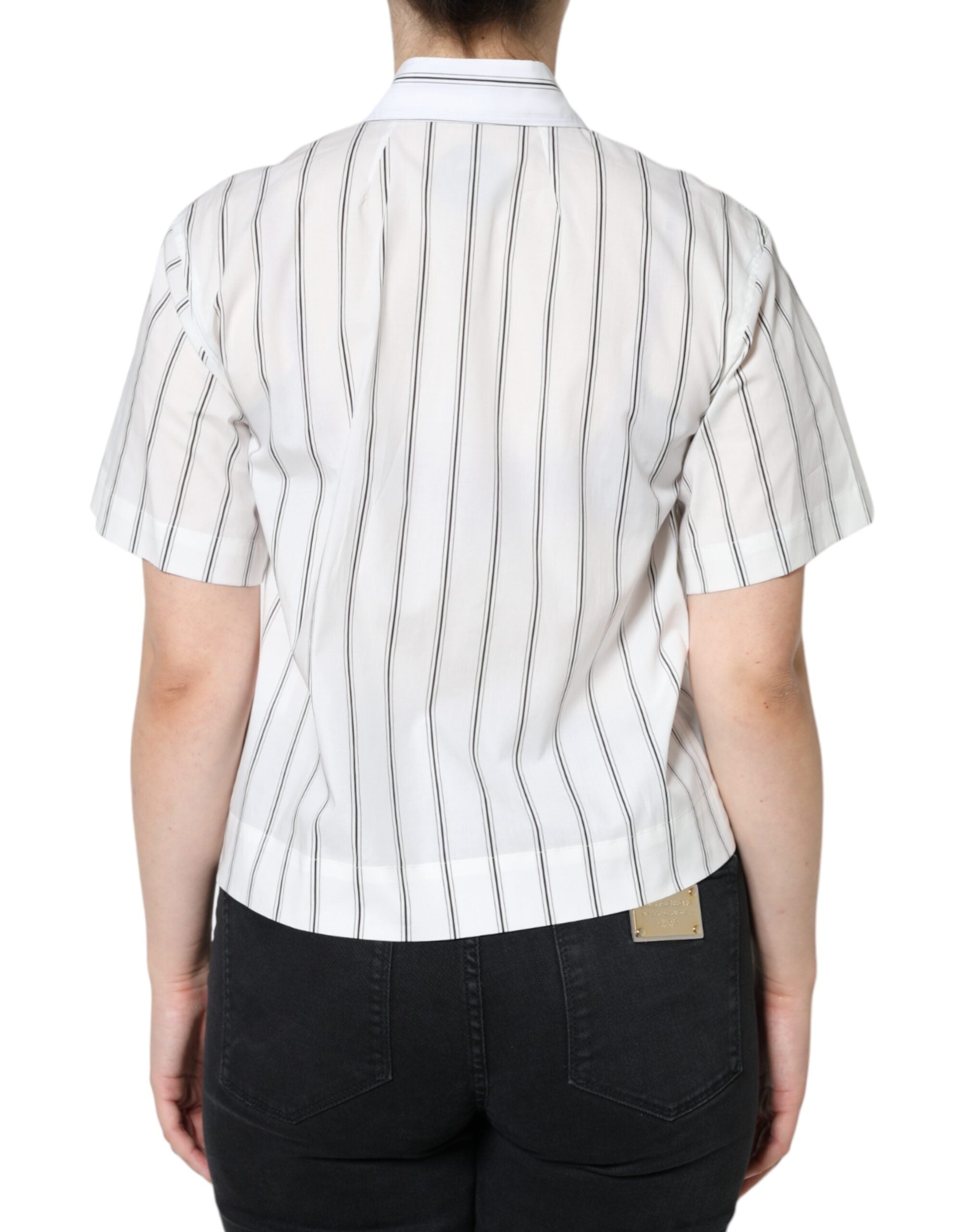 Dolce & Gabbana White Striped Collared Short Sleeve Polo Top -   -  Dolce & Gabbana.
