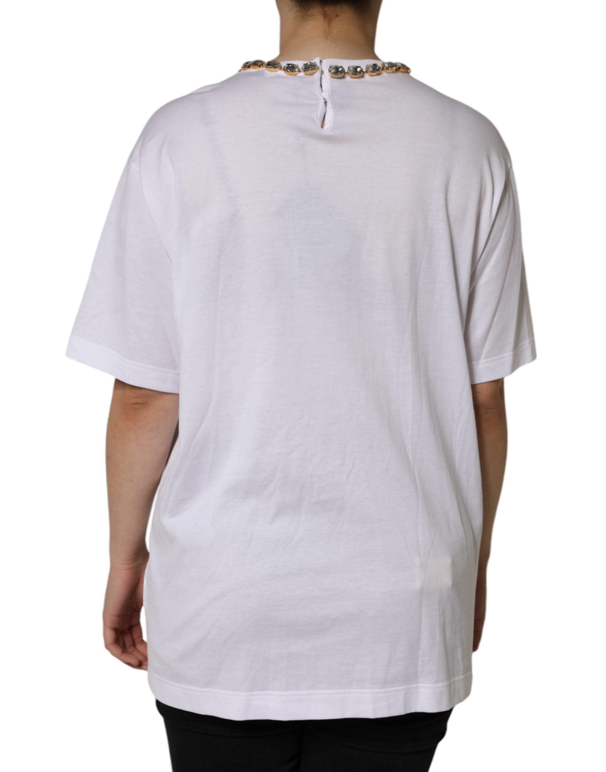 Dolce & Gabbana White Crystal Neckline Embellished Printed T-shirt -   -  Dolce & Gabbana.