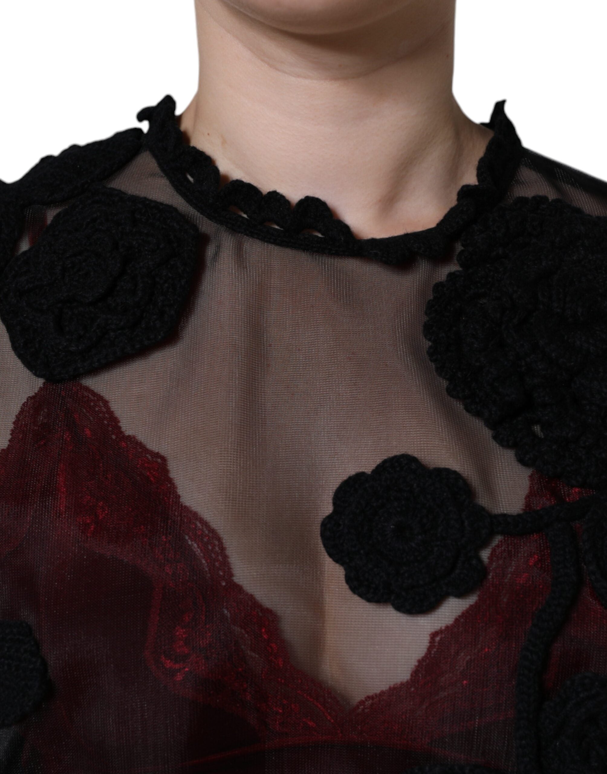 Dolce & Gabbana Black Nylon Mesh Transparent Floral Blouse -   -  Dolce & Gabbana.