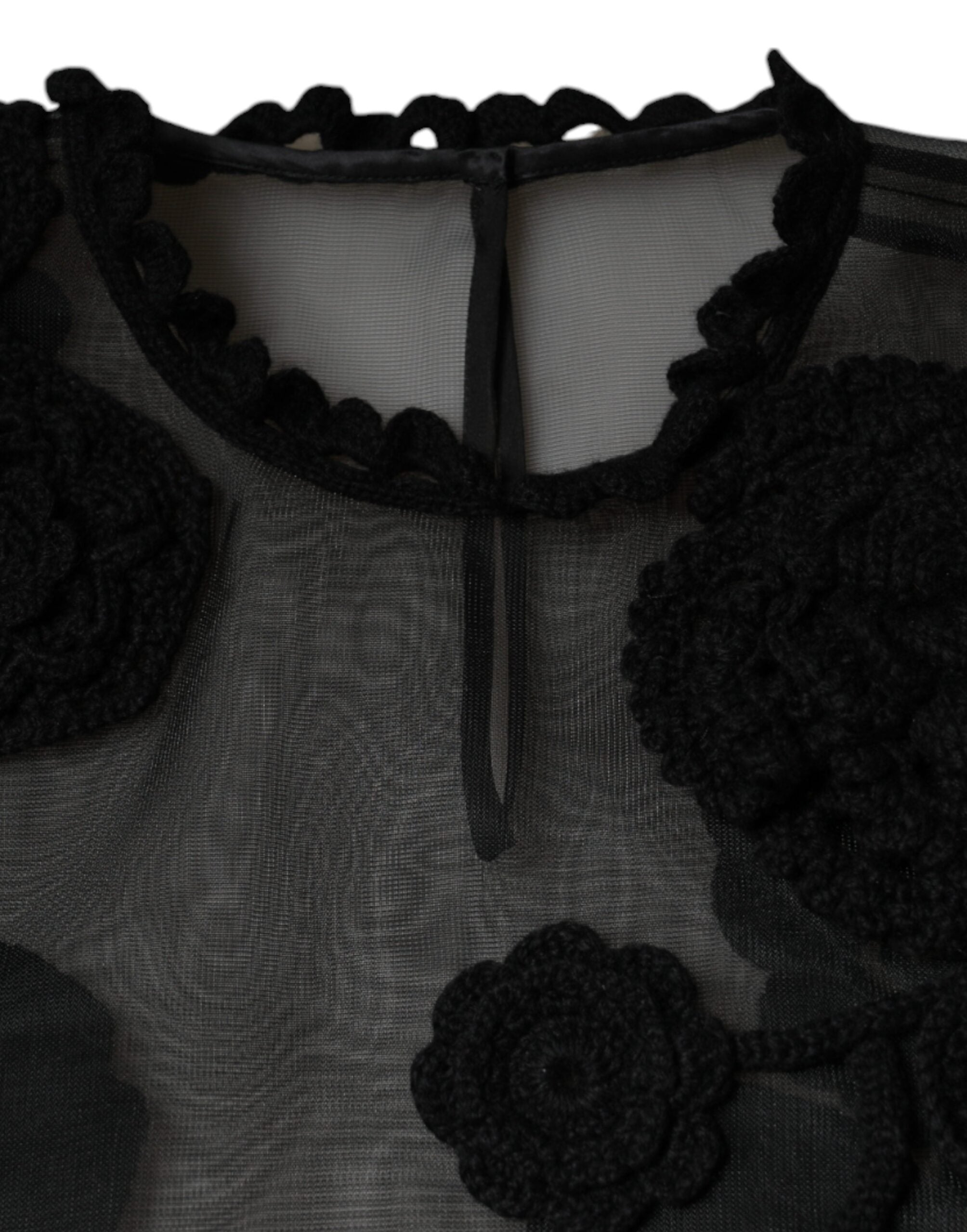 Dolce & Gabbana Black Nylon Mesh Transparent Floral Blouse -   -  Dolce & Gabbana.