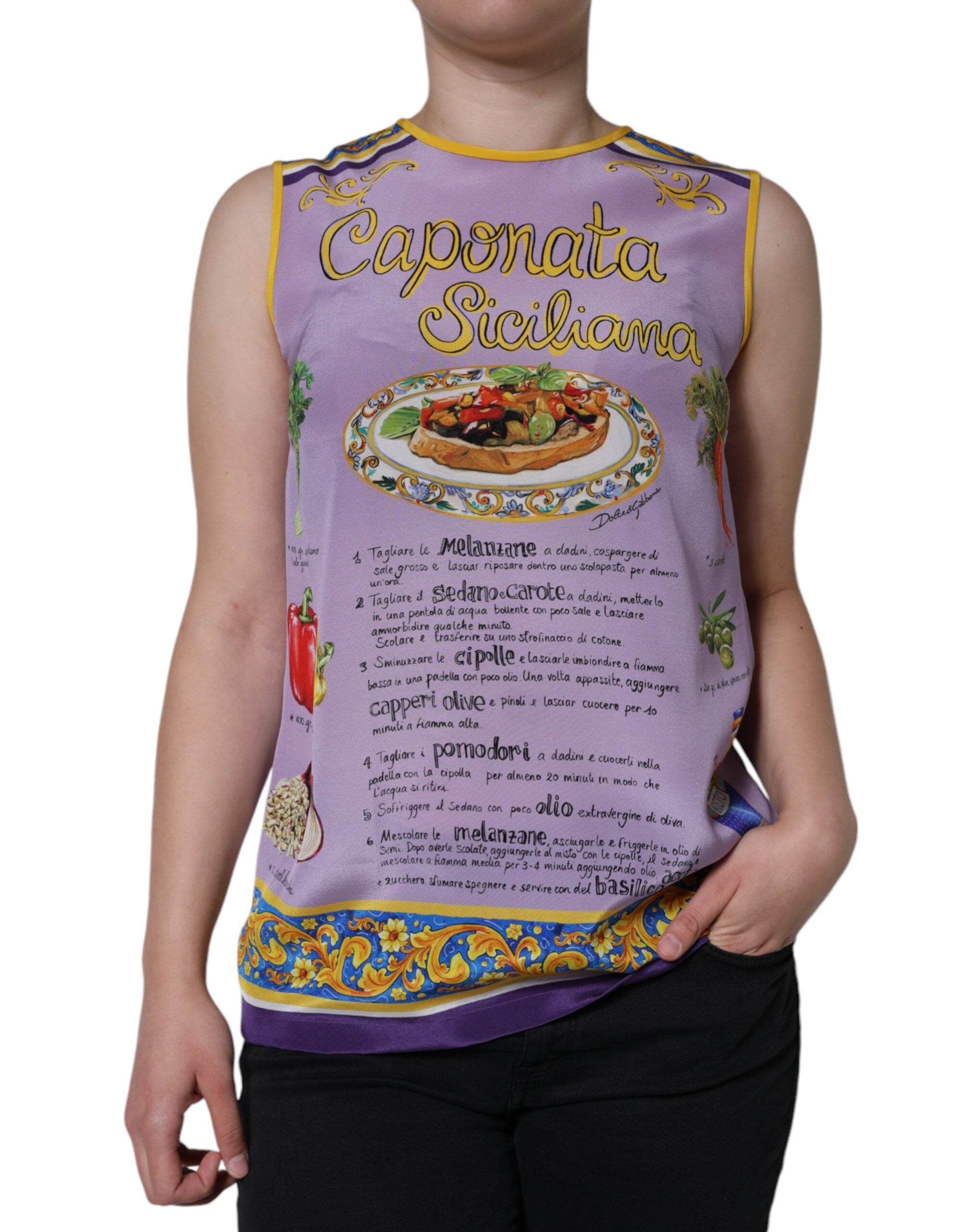 Dolce & Gabbana Purple Silk Caponata Siciliana Print Tank Top -   -  Dolce & Gabbana.