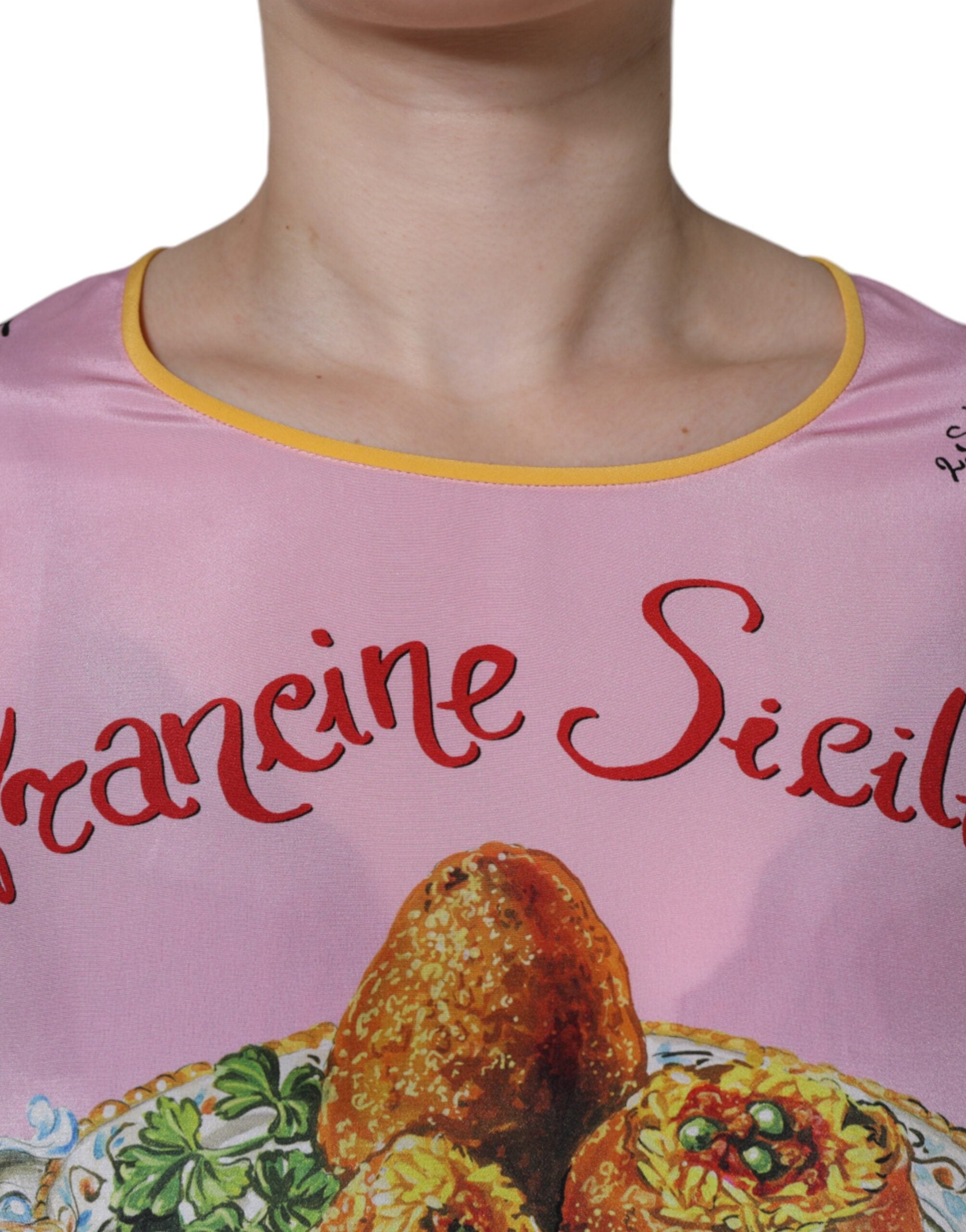 Dolce & Gabbana Pink Silk Araneine Siciliana Print Short Sleeves Top -   -  Dolce & Gabbana.