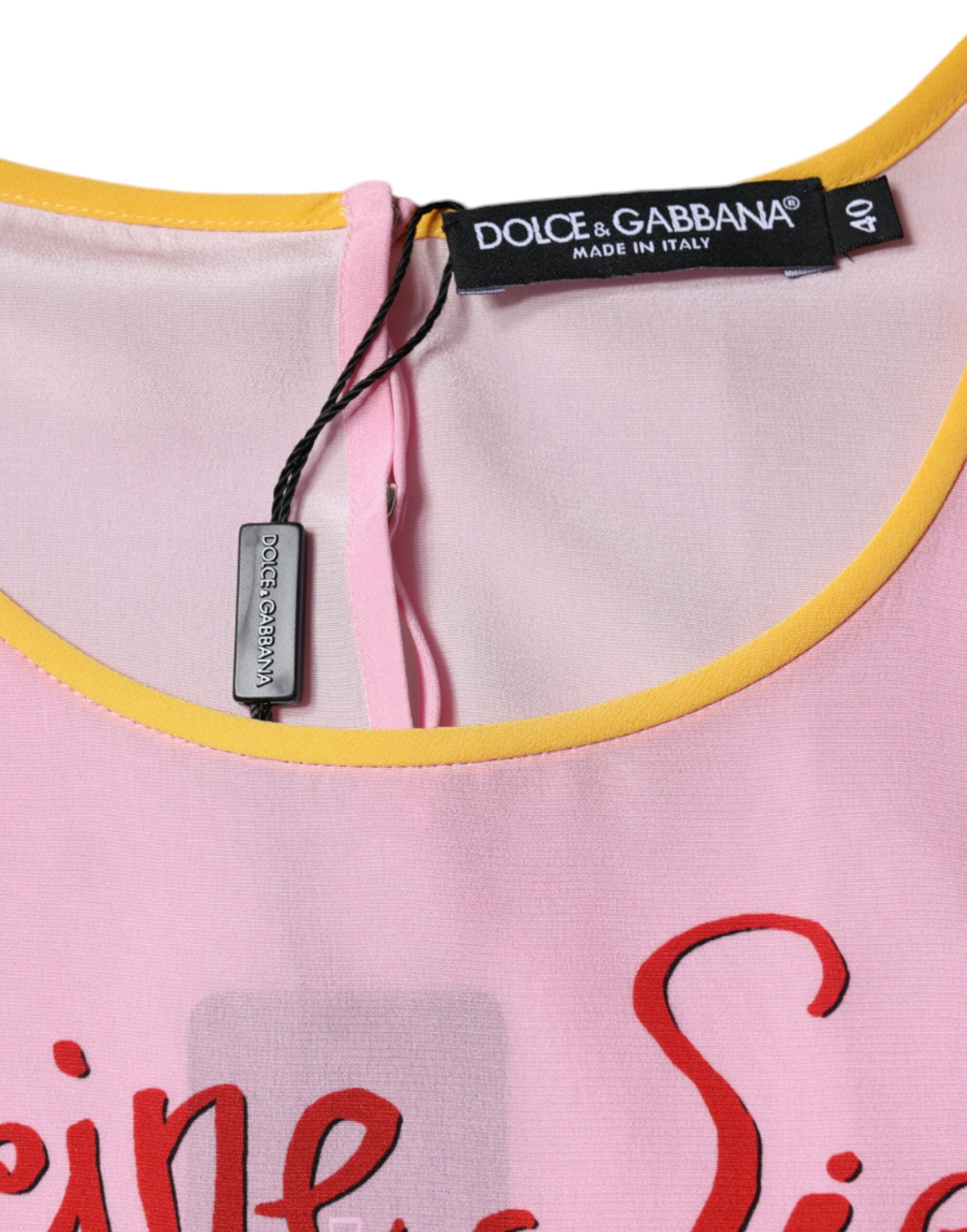Dolce & Gabbana Pink Silk Araneine Siciliana Print Short Sleeves Top -   -  Dolce & Gabbana.