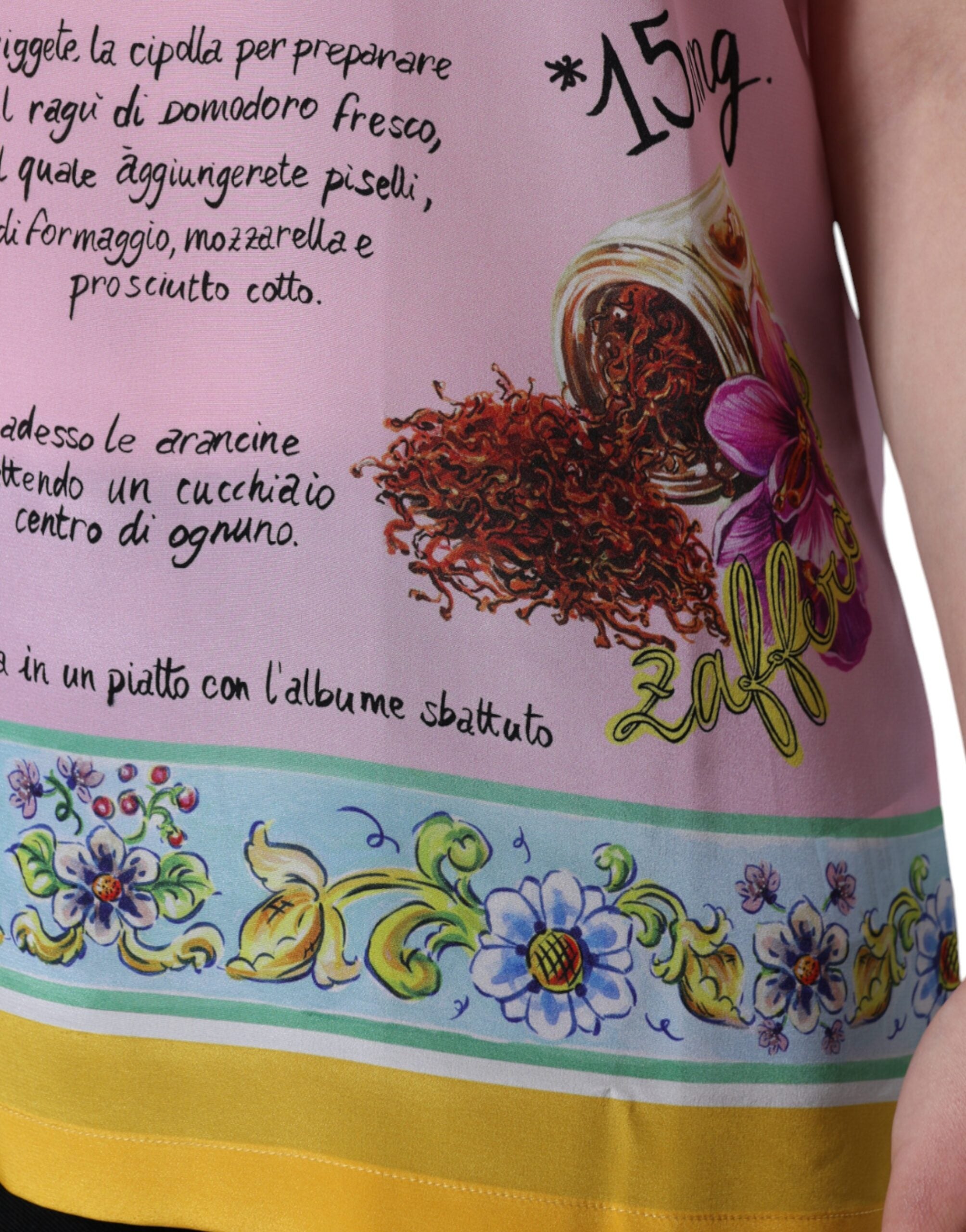 Dolce & Gabbana Pink Silk Araneine Siciliana Print Short Sleeves Top -   -  Dolce & Gabbana.