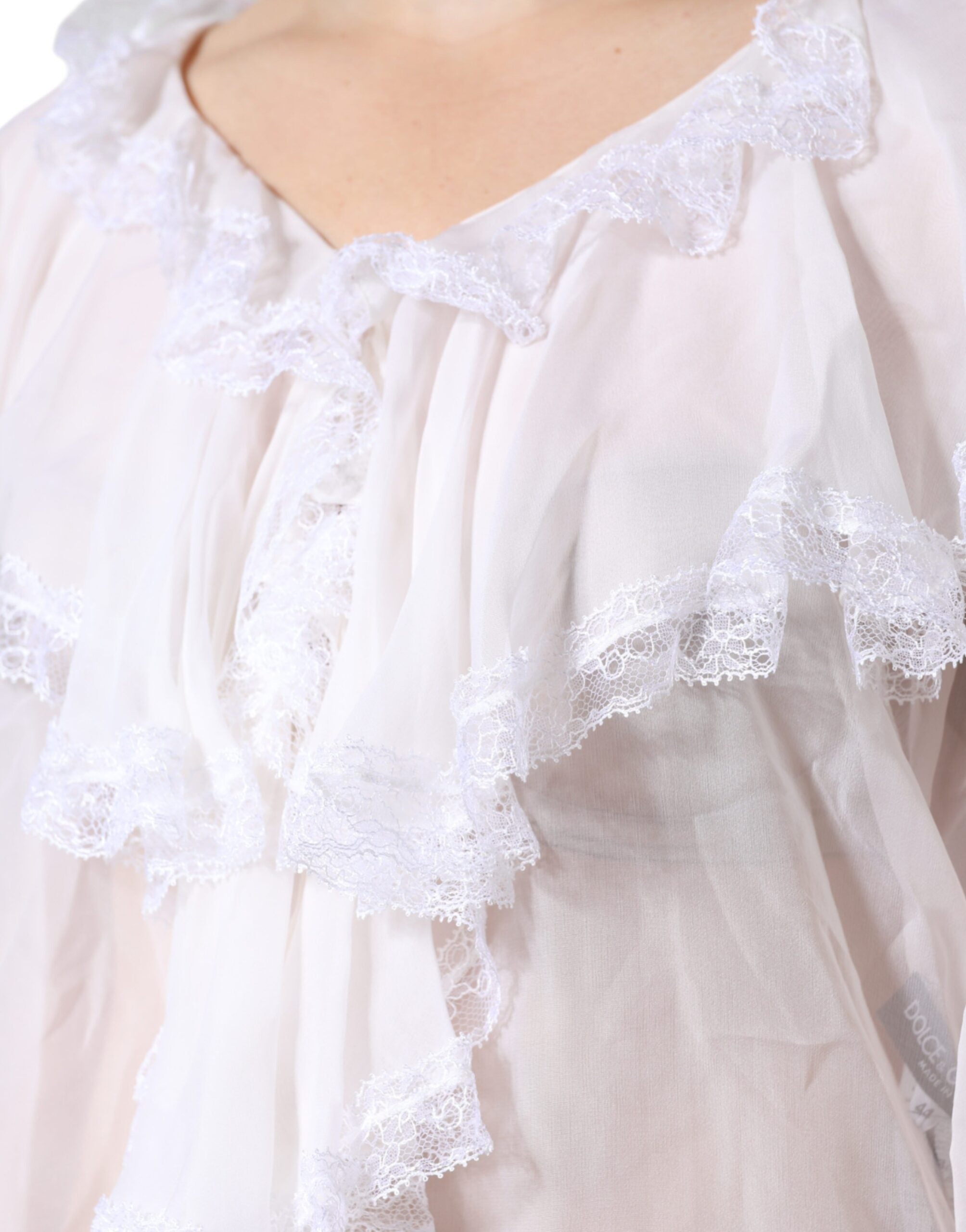 Dolce & Gabbana White Ruffles Lace Long Sleeve Blouse Top -   -  Dolce & Gabbana.