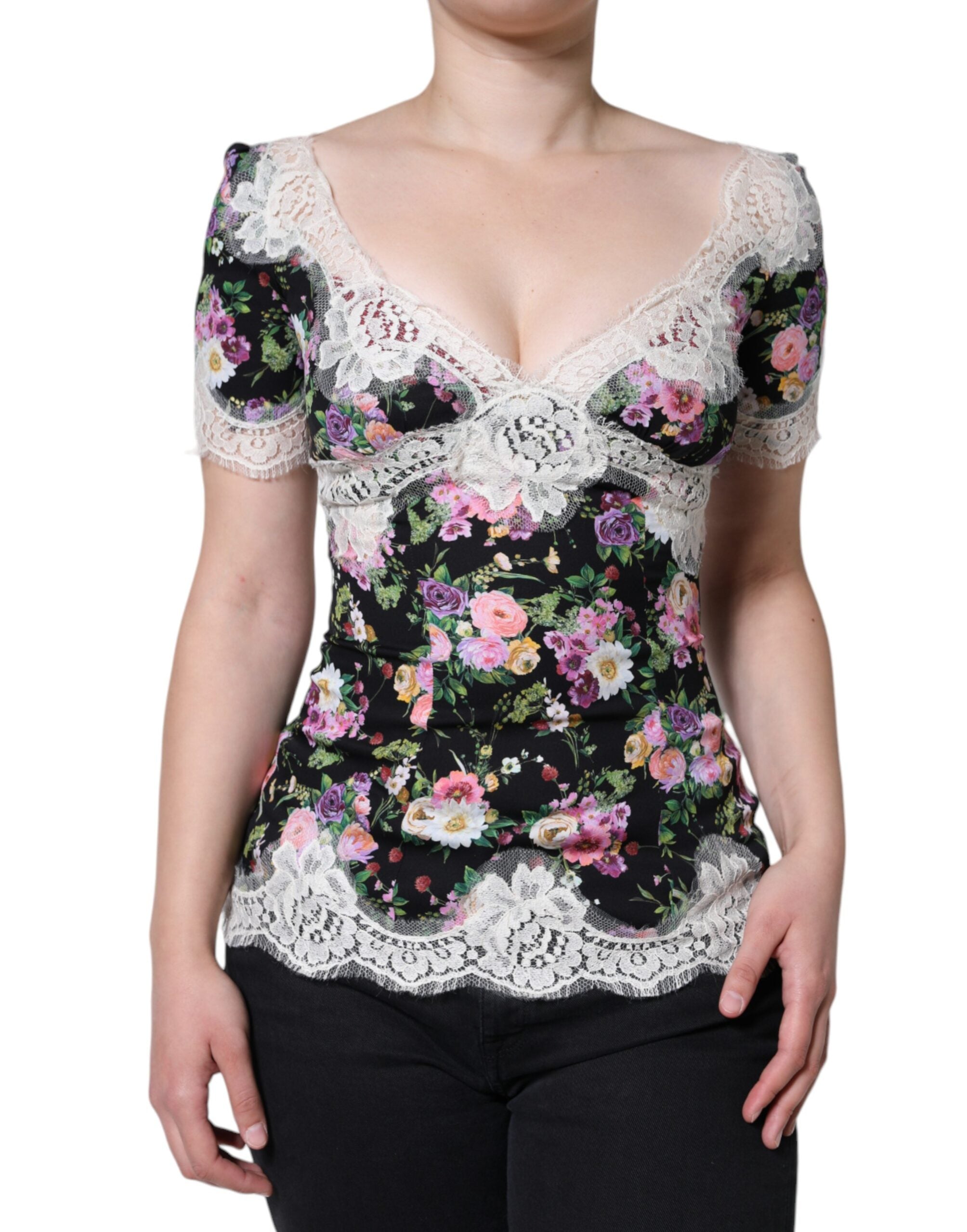 Dolce & Gabbana Black Floral Lace Short Sleeves Blouse Top -   -  Dolce & Gabbana.
