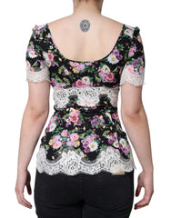 Dolce & Gabbana Black Floral Lace Short Sleeves Blouse Top -   -  Dolce & Gabbana.