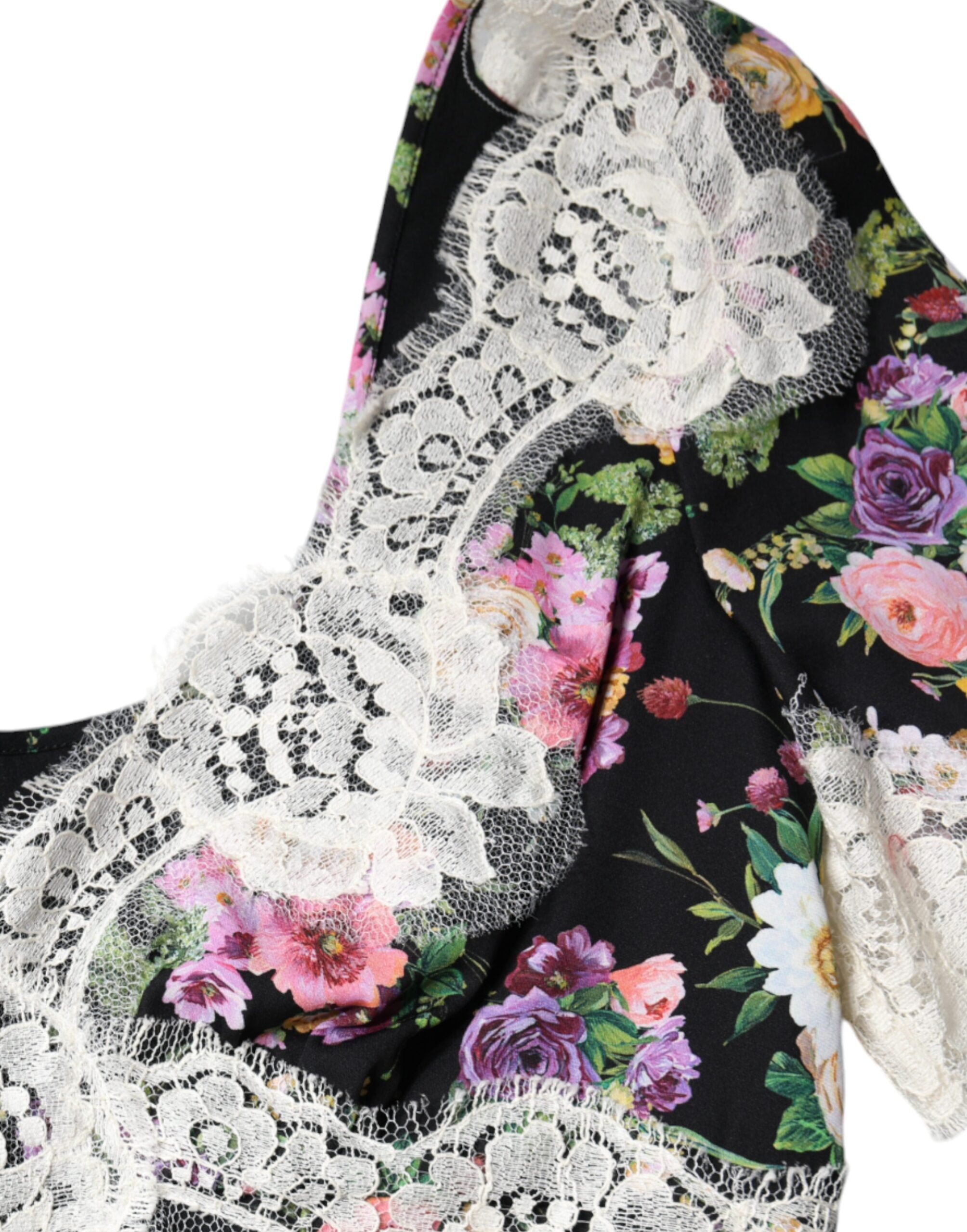 Dolce & Gabbana Black Floral Lace Short Sleeves Blouse Top -   -  Dolce & Gabbana.