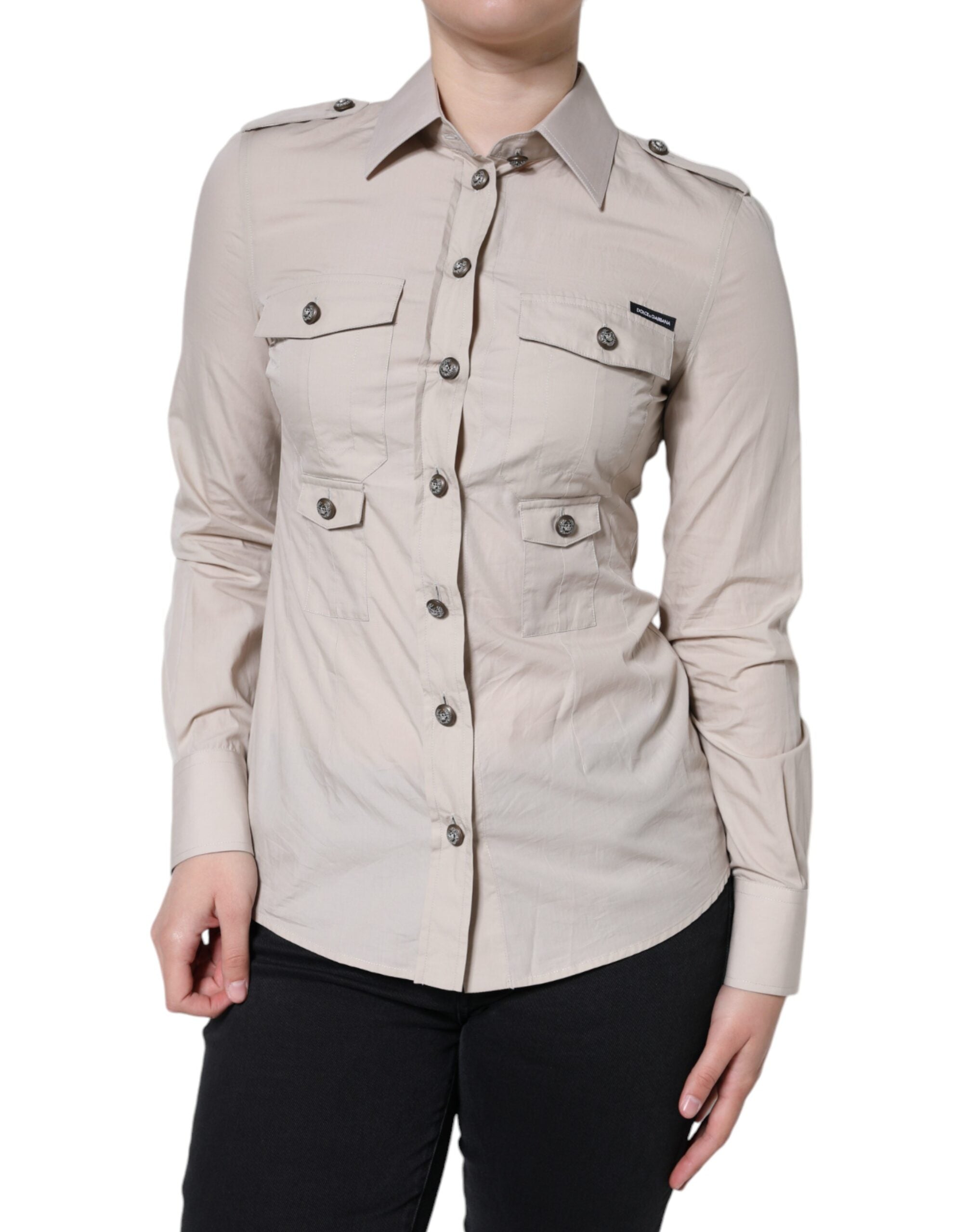 Dolce & Gabbana Beige Cotton Collared Button Down Shirt Top -   -  Dolce & Gabbana.