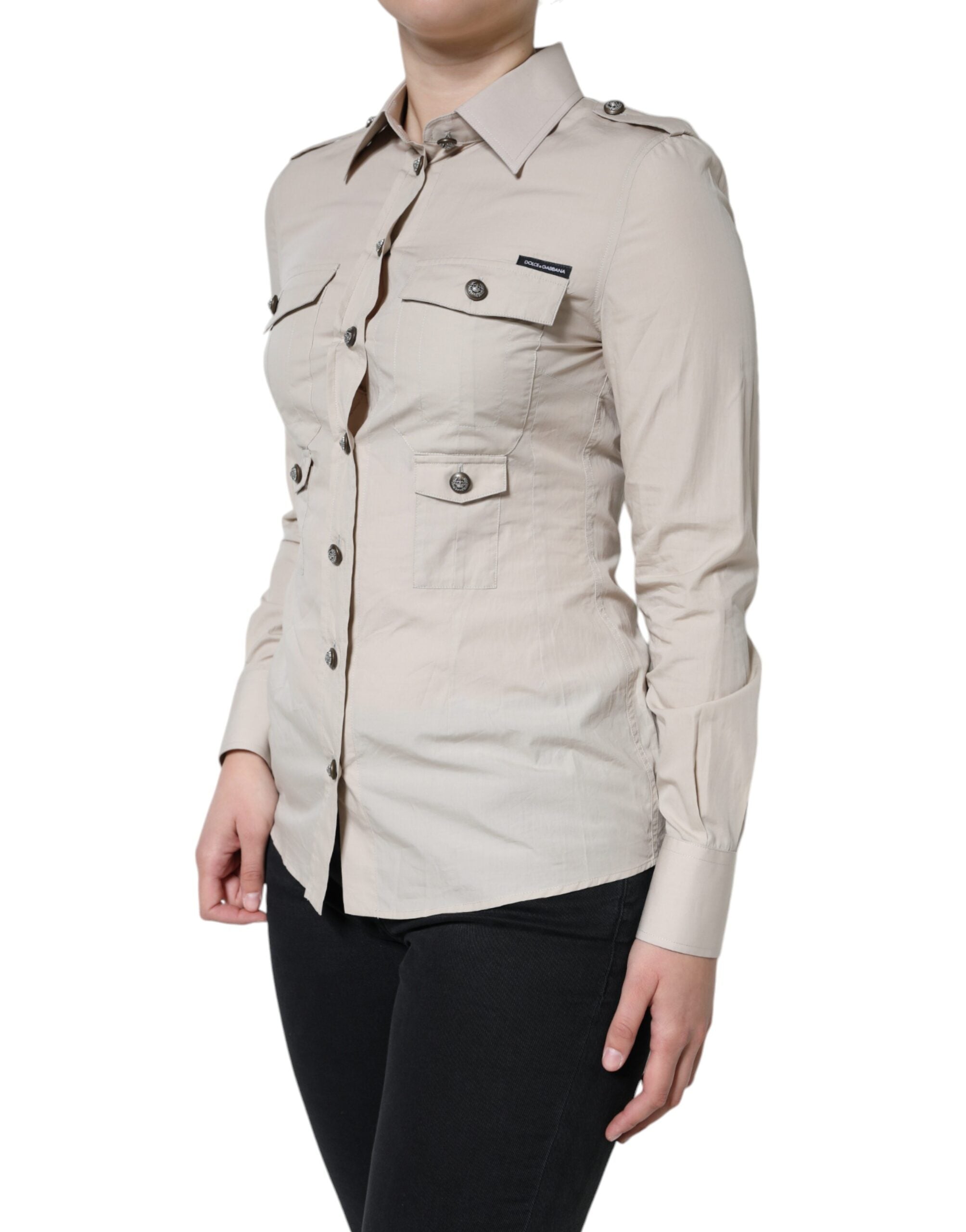 Dolce & Gabbana Beige Cotton Collared Button Down Shirt Top -   -  Dolce & Gabbana.