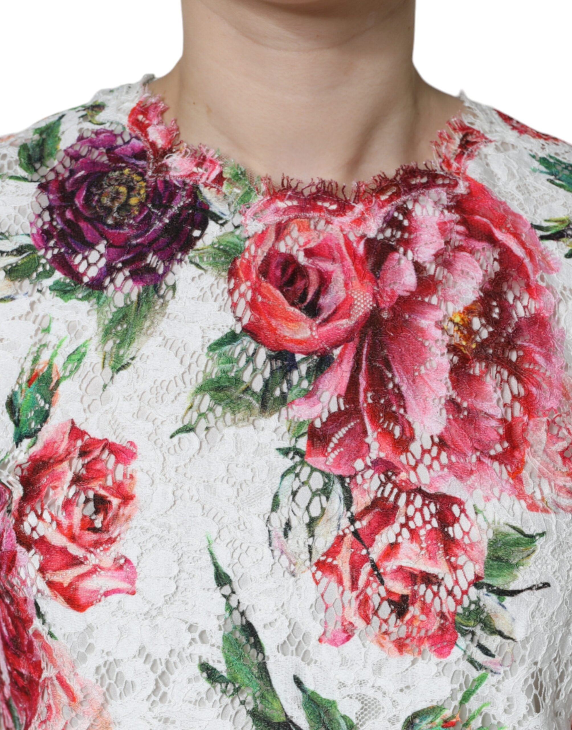 Dolce & Gabbana White Peony Lace Short Sleeves Blouse Top -   -  Dolce & Gabbana.