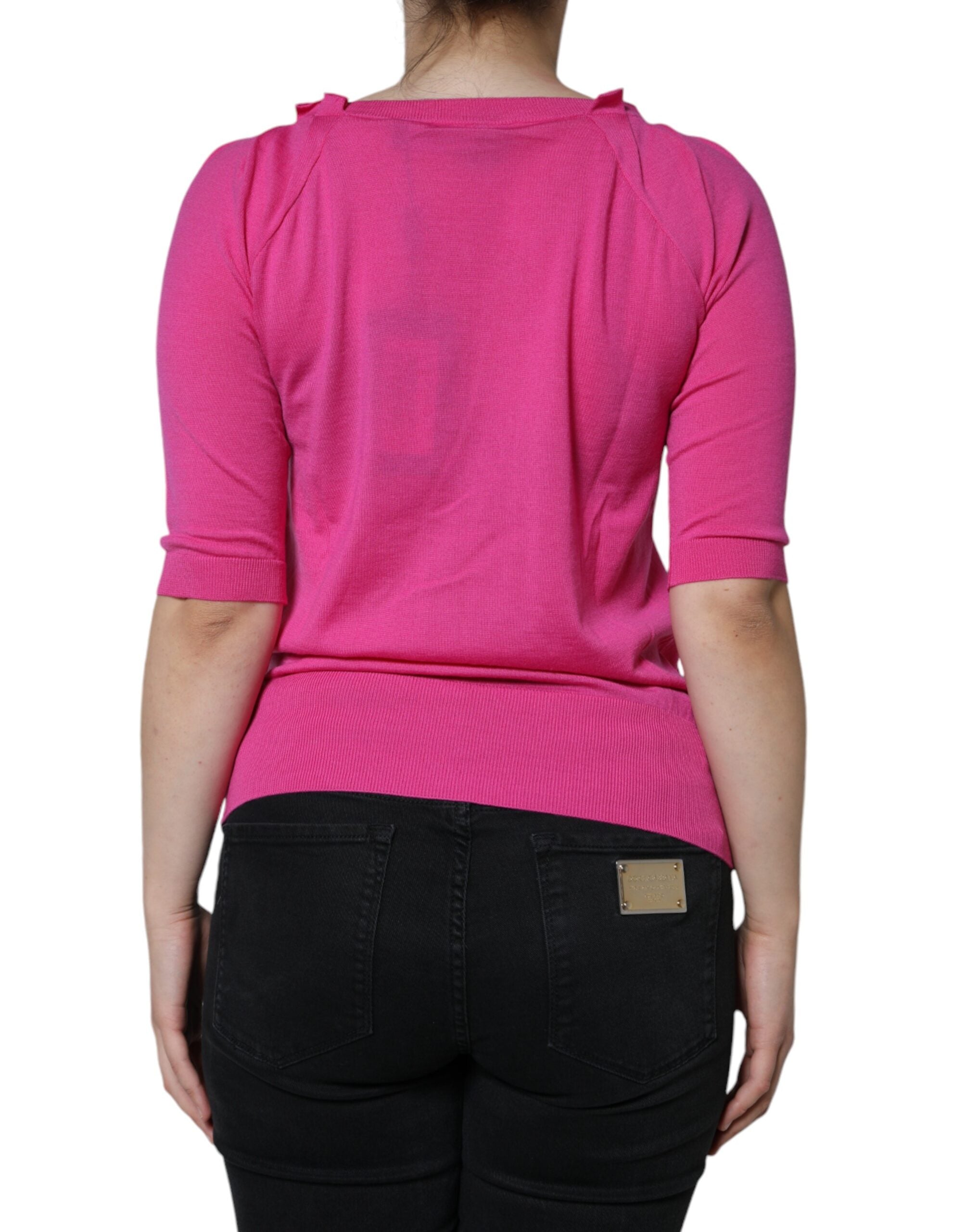 Dolce & Gabbana Pink Wool Button Down Short Sleeve Blouse Top -   -  Dolce & Gabbana.