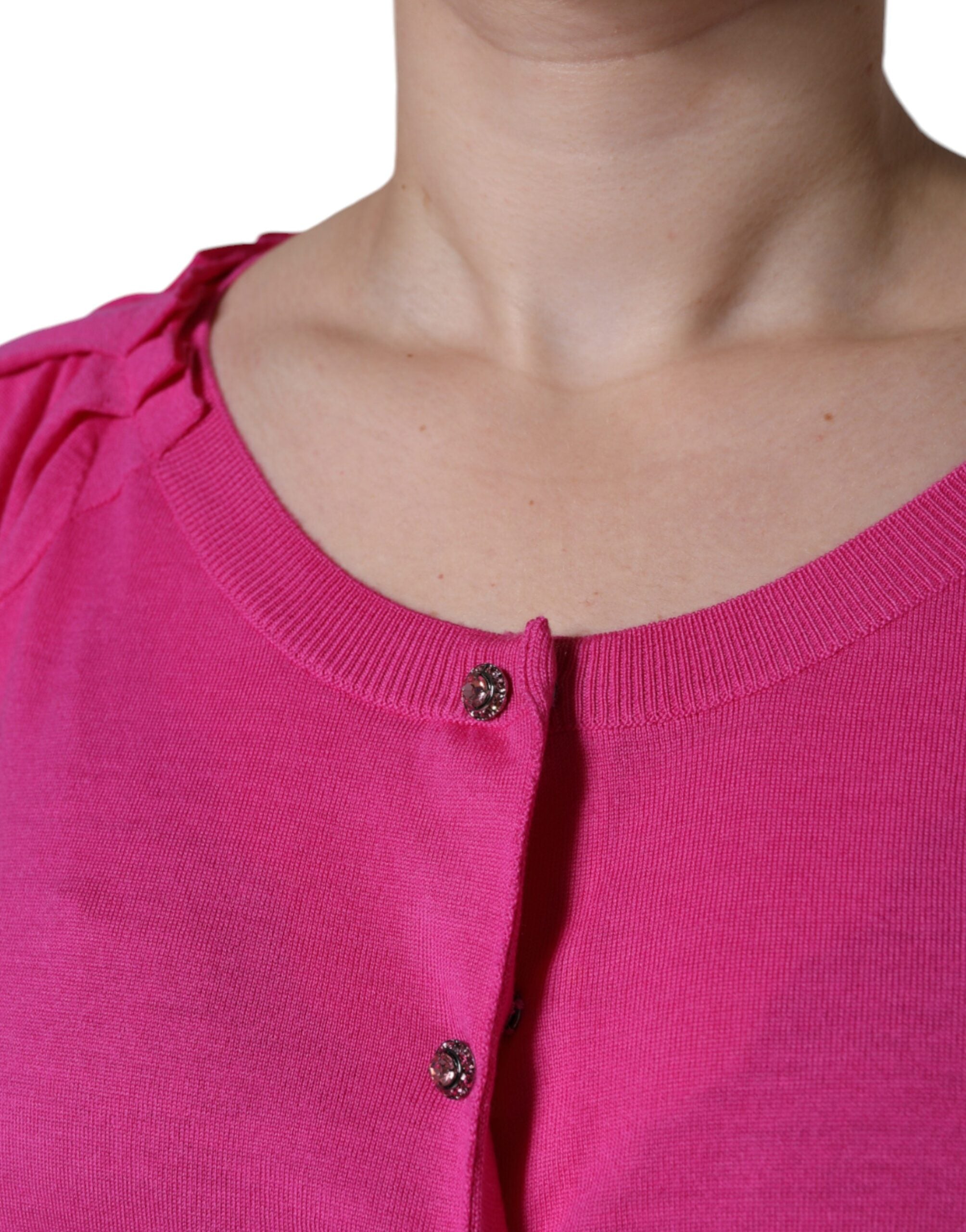 Dolce & Gabbana Pink Wool Button Down Short Sleeve Blouse Top -   -  Dolce & Gabbana.