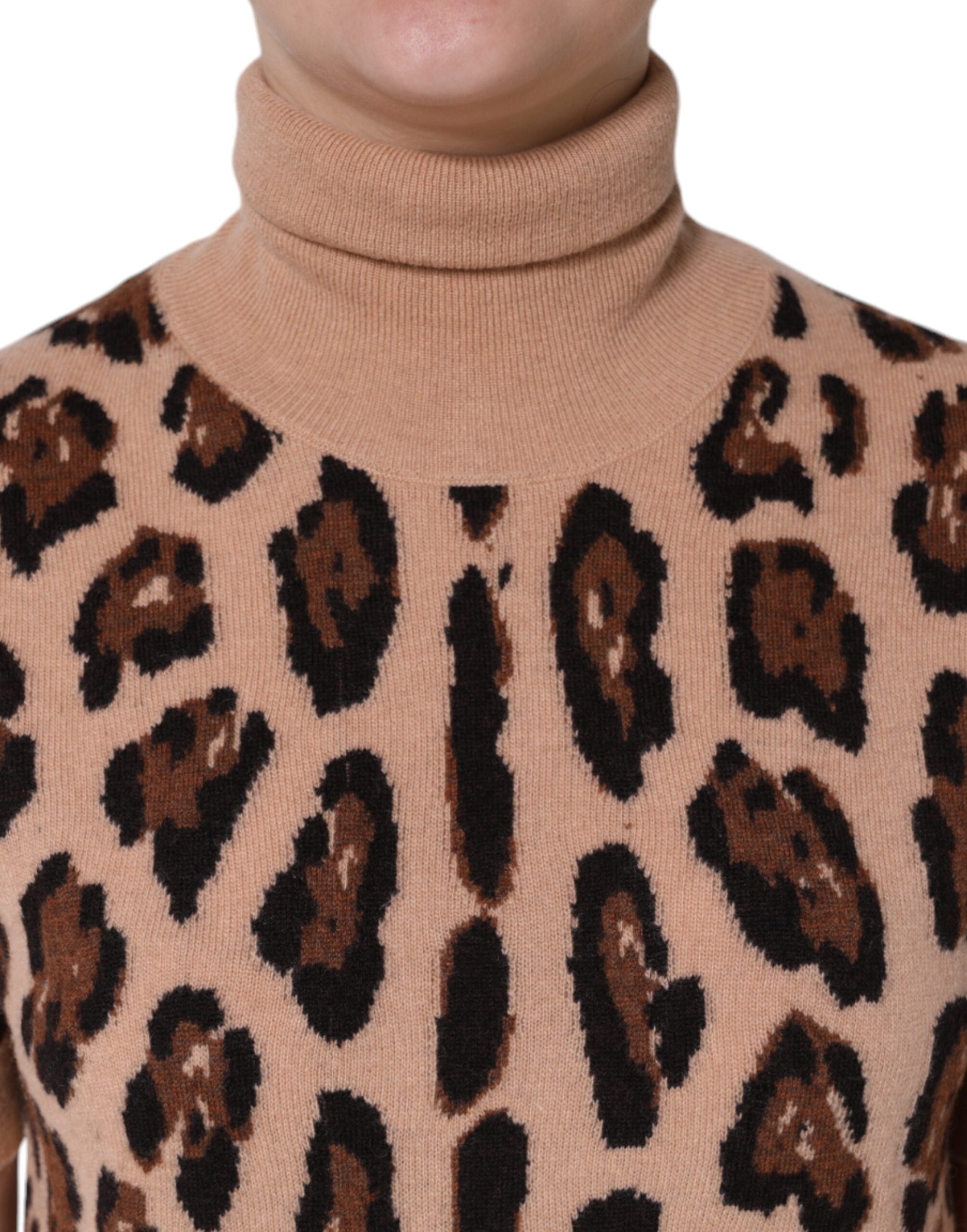Dolce & Gabbana Beige Leopard Print Wool Turtleneck Top -   -  Dolce & Gabbana.