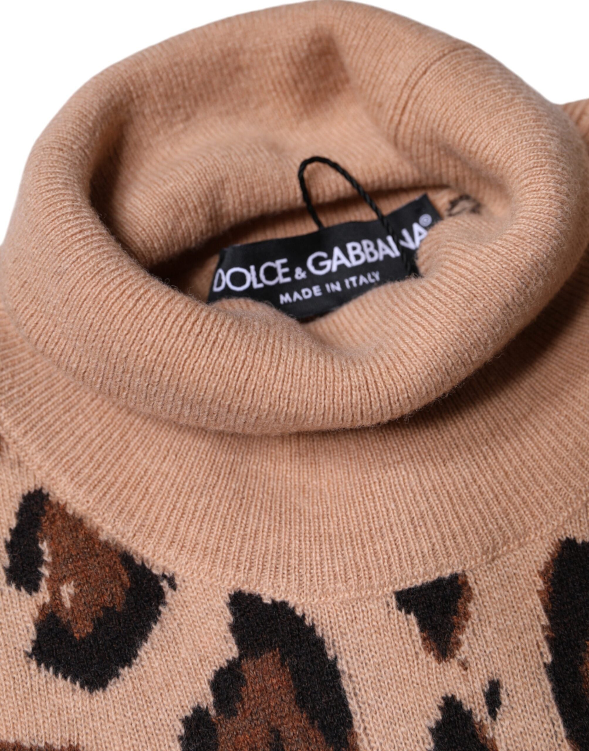 Dolce & Gabbana Beige Leopard Print Wool Turtleneck Top -   -  Dolce & Gabbana.