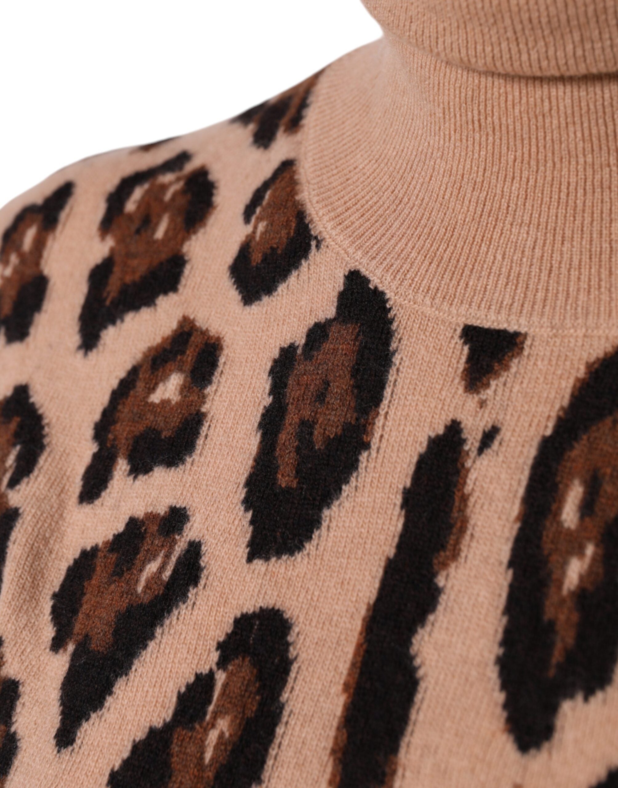 Dolce & Gabbana Beige Leopard Print Wool Turtleneck Top -   -  Dolce & Gabbana.
