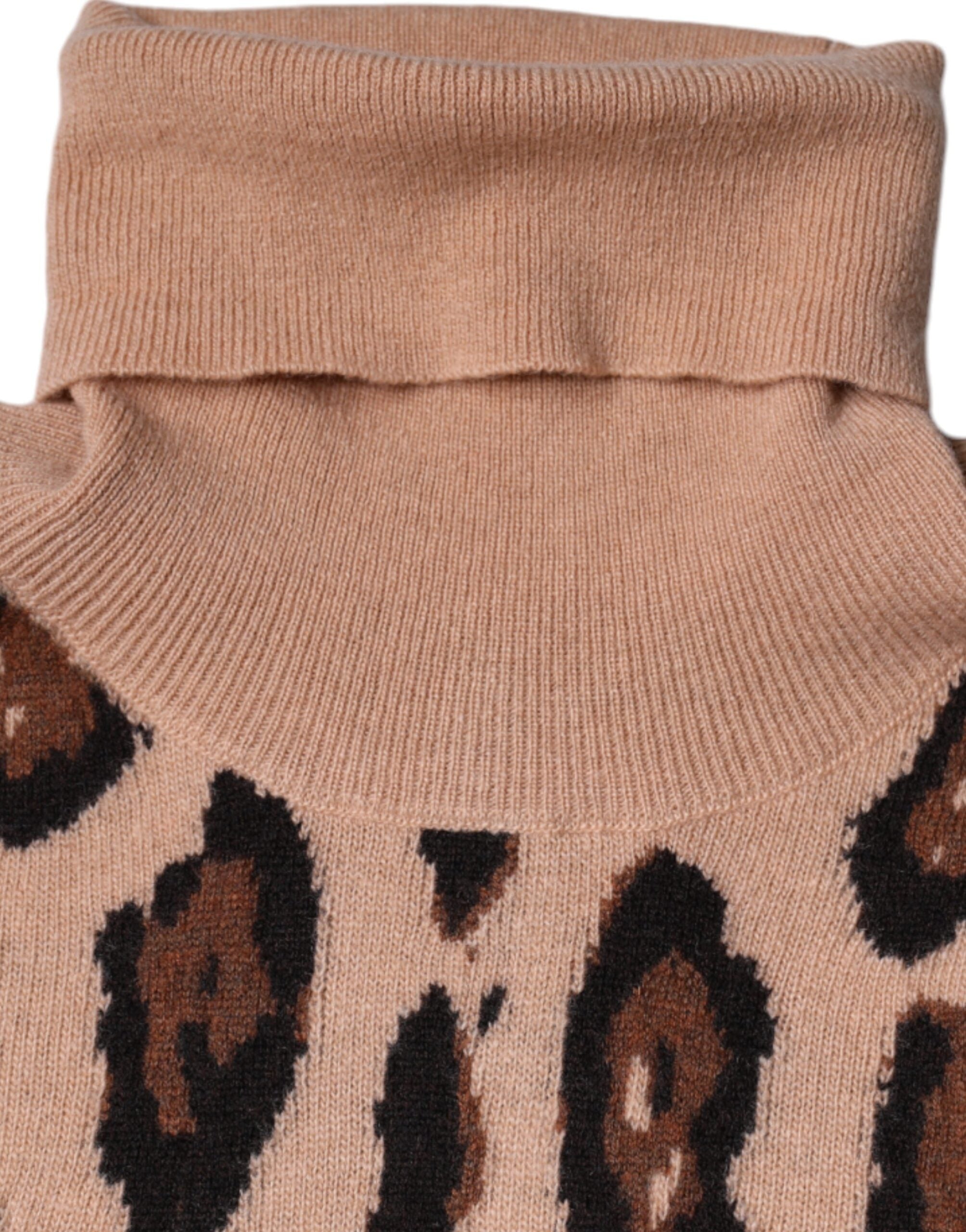 Dolce & Gabbana Beige Leopard Print Wool Turtleneck Top -   -  Dolce & Gabbana.