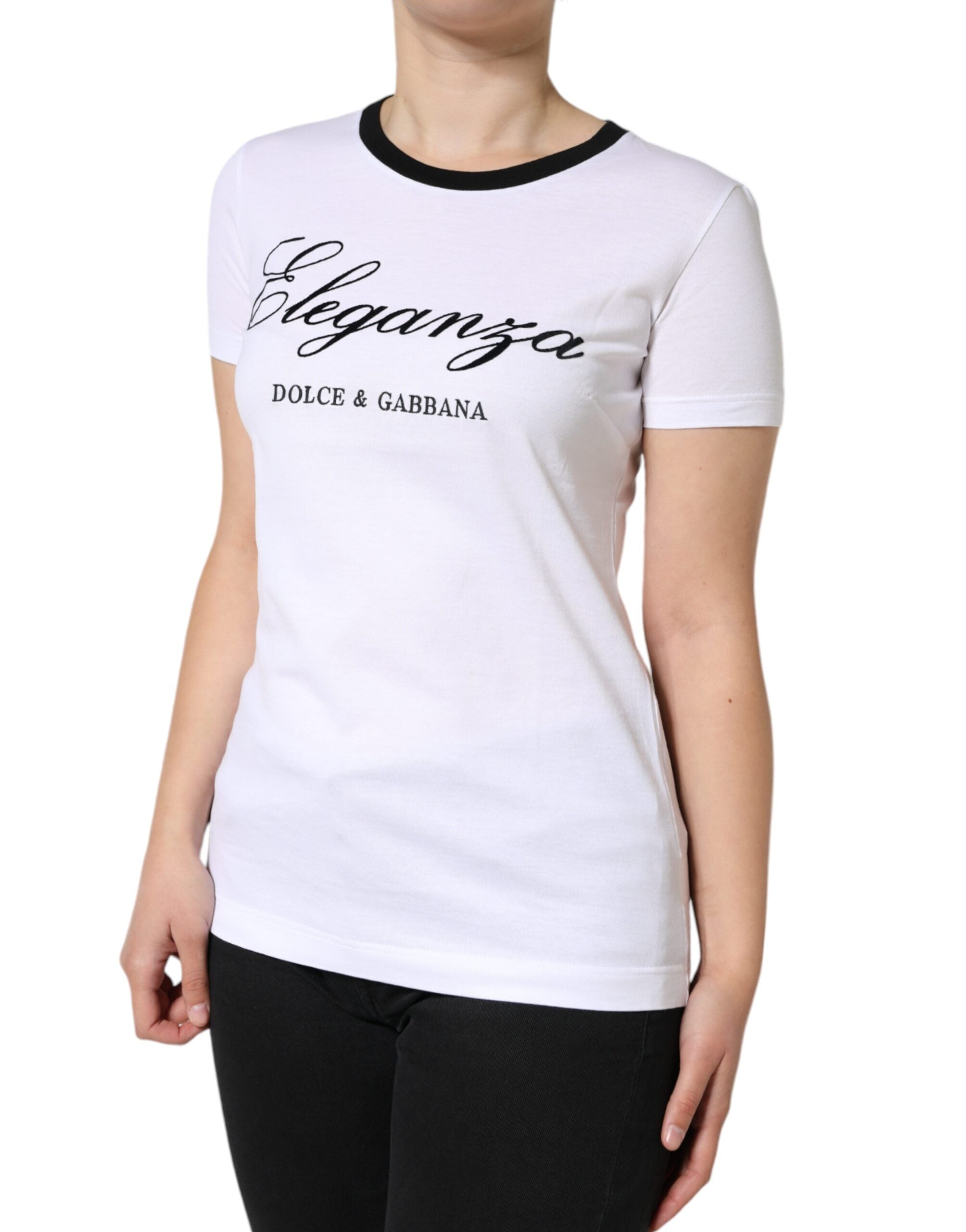 Dolce & Gabbana White Eleganza Print Cotton Short Sleeves T-shirt -   -  Dolce & Gabbana.