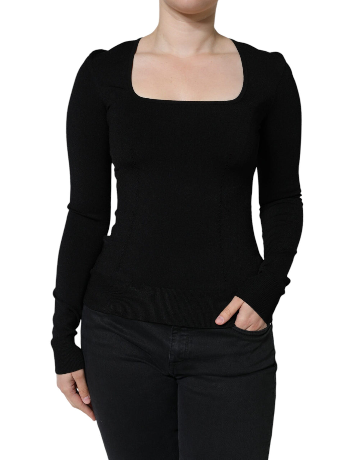 Dolce & Gabbana Black Long Sleeves Blouse Square Neck Top -   -  Dolce & Gabbana.