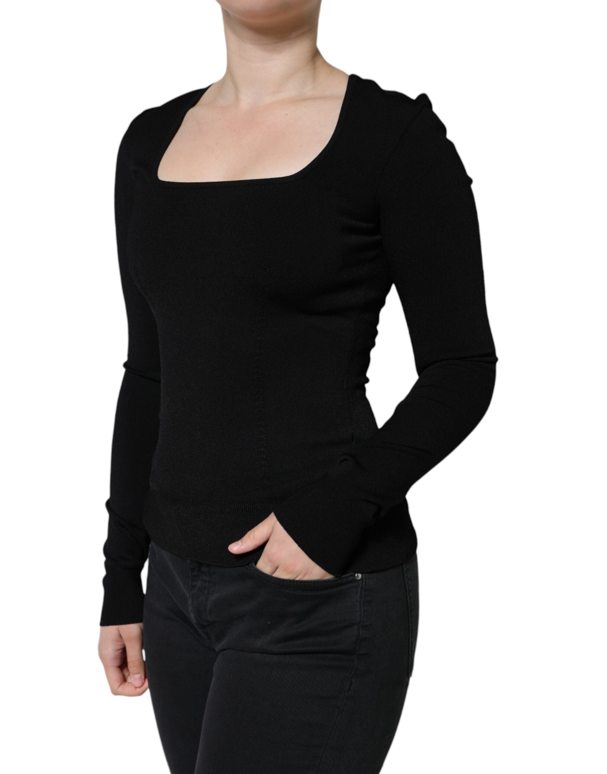 Dolce & Gabbana Black Long Sleeves Blouse Square Neck Top -   -  Dolce & Gabbana.