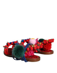 Dolce & Gabbana Multicolor Pom Pom Fur Wrap Sandals Shoes -   -  Dolce & Gabbana.