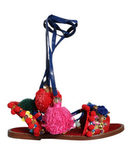 Dolce & Gabbana Multicolor Pom Pom Fur Wrap Sandals Shoes -   -  Dolce & Gabbana.