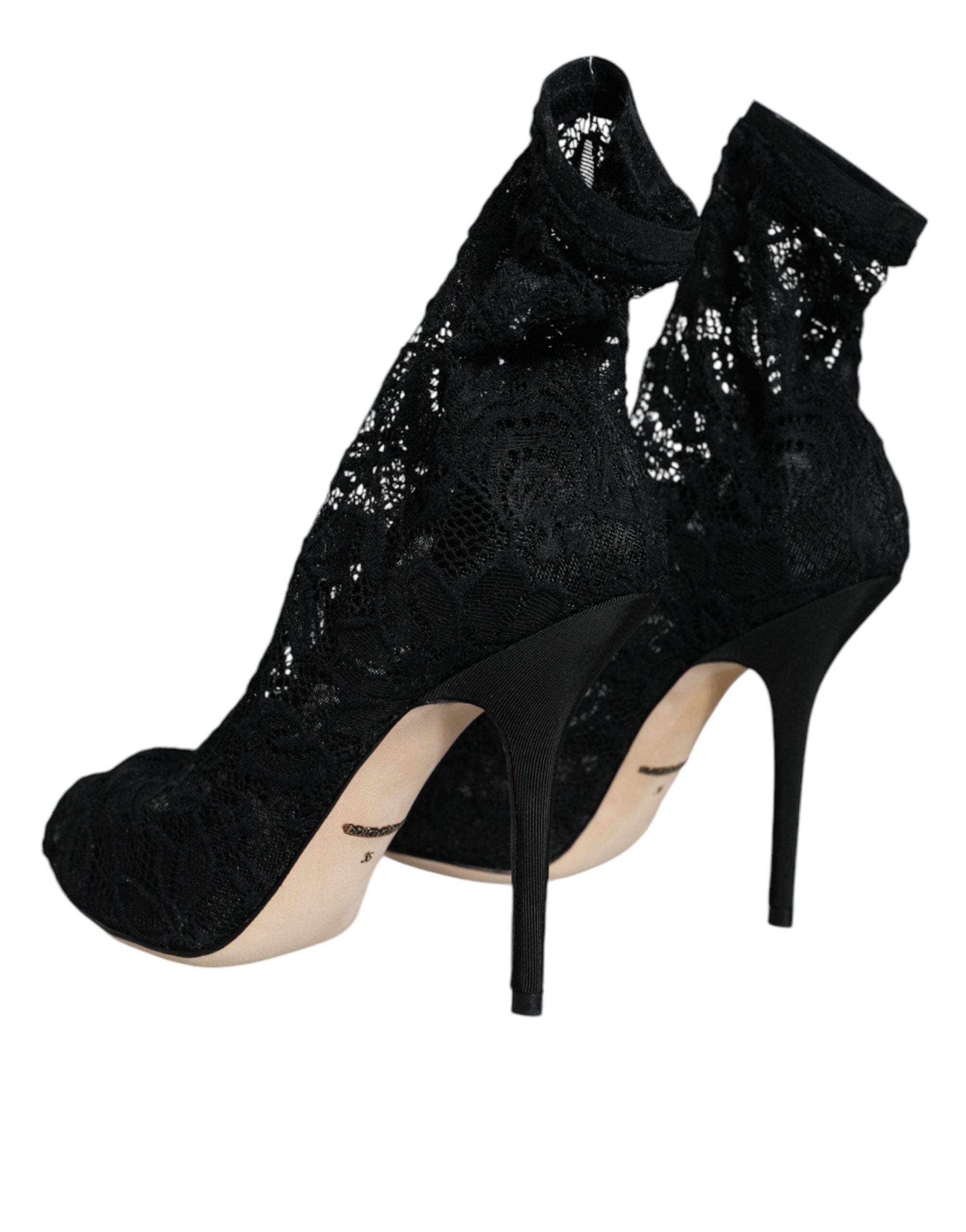 Dolce & Gabbana Black Lace Stretch Heels Mid Calf Boot Shoes -   -  Dolce & Gabbana.