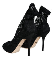 Dolce & Gabbana Black Lace Stretch Heels Mid Calf Boot Shoes -   -  Dolce & Gabbana.