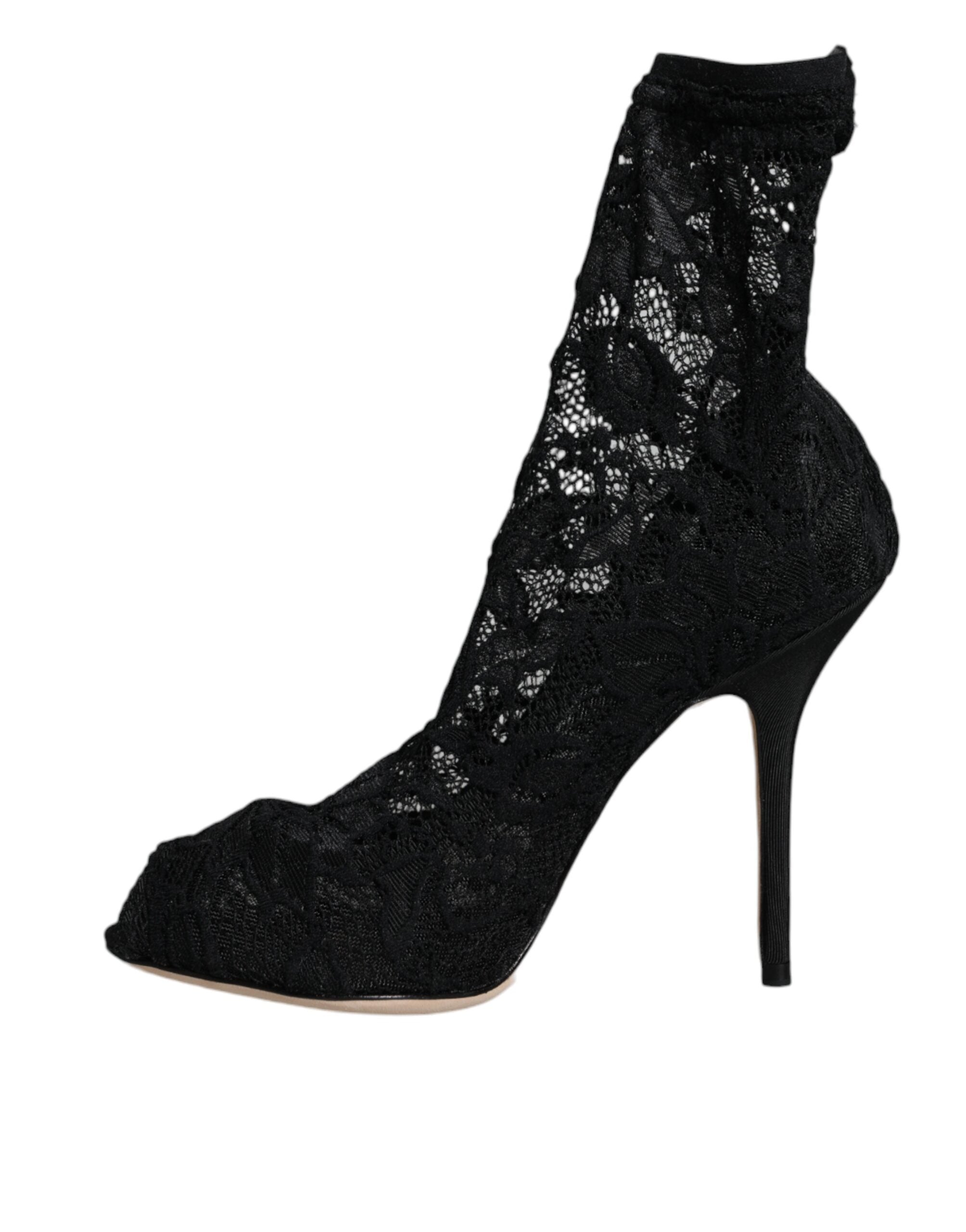 Dolce & Gabbana Black Lace Stretch Heels Mid Calf Boot Shoes -   -  Dolce & Gabbana.