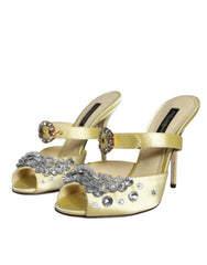Dolce & Gabbana Yellow Mary Janes Satin Crystal Sandals Shoes -   -  Dolce & Gabbana.