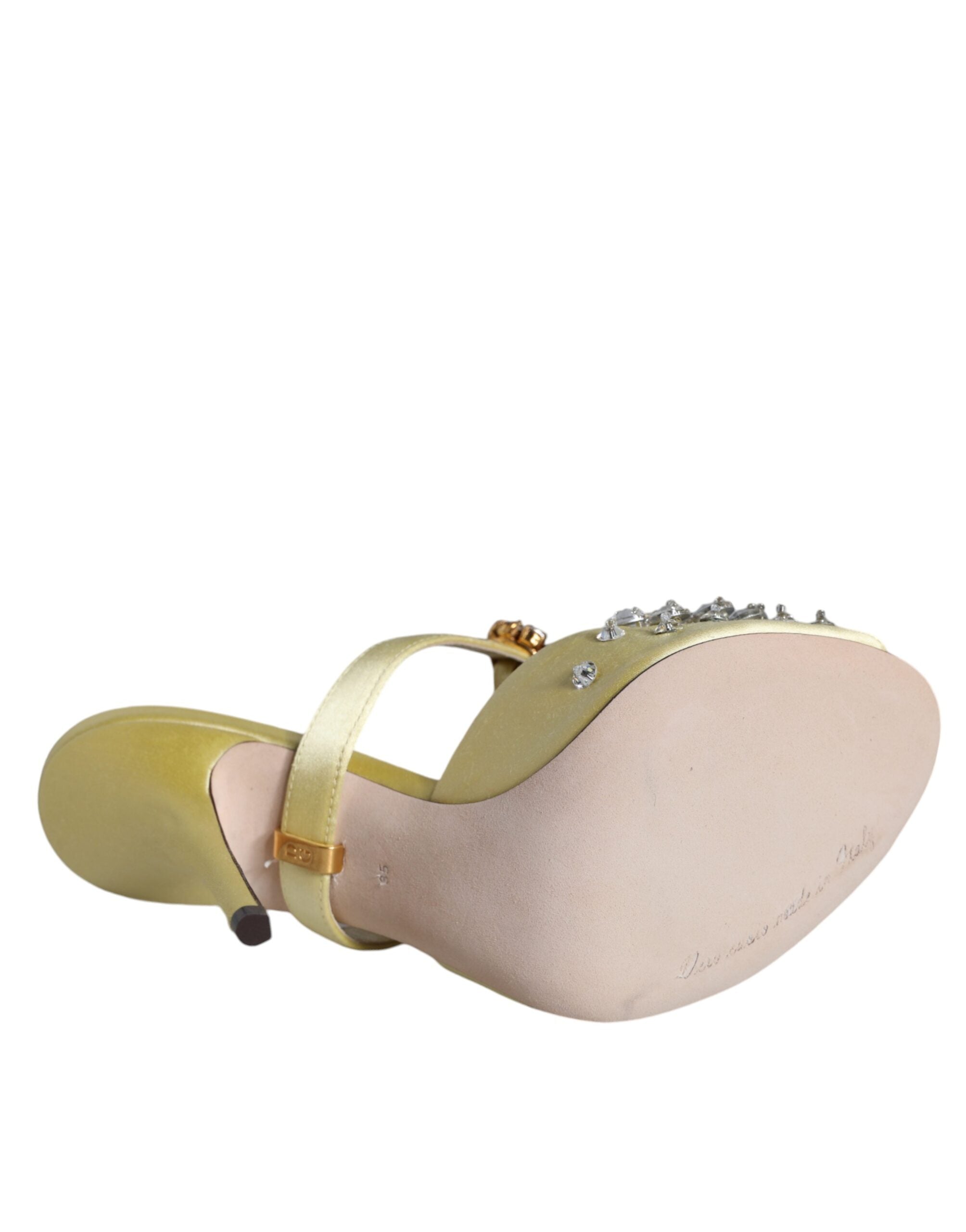 Dolce & Gabbana Yellow Mary Janes Satin Crystal Sandals Shoes -   -  Dolce & Gabbana.