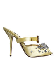 Dolce & Gabbana Yellow Mary Janes Satin Crystal Sandals Shoes -   -  Dolce & Gabbana.