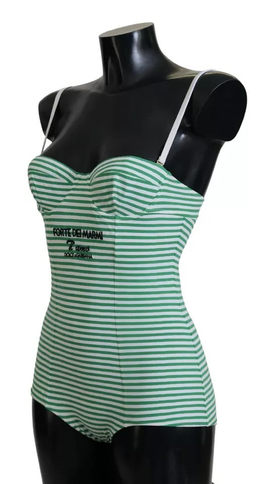 Dolce & Gabbana White Green Stripes One Piece Beachwear Swimwear -   -  Dolce & Gabbana.