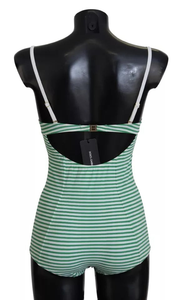 Dolce & Gabbana White Green Stripes One Piece Beachwear Swimwear -   -  Dolce & Gabbana.