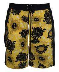 Dsquared² Yellow Black Printed Nylon Beachwear Shorts Swimwear -   -  Dsquared².