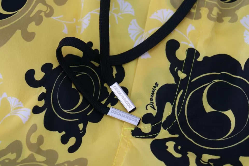 Dsquared² Yellow Black Printed Nylon Beachwear Shorts Swimwear -   -  Dsquared².