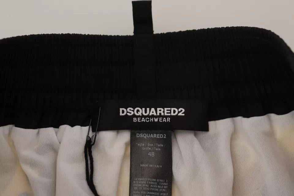 Dsquared² Yellow Black Printed Nylon Beachwear Shorts Swimwear -   -  Dsquared².