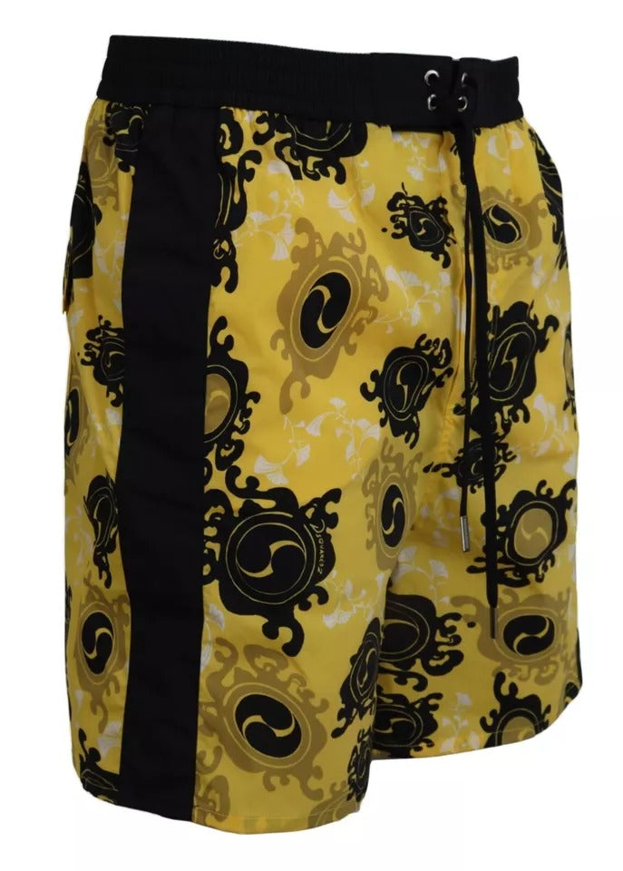 Dsquared² Yellow Black Printed Nylon Beachwear Shorts Swimwear -   -  Dsquared².