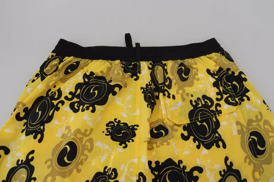 Dsquared² Yellow Black Printed Nylon Beachwear Shorts Swimwear -   -  Dsquared².