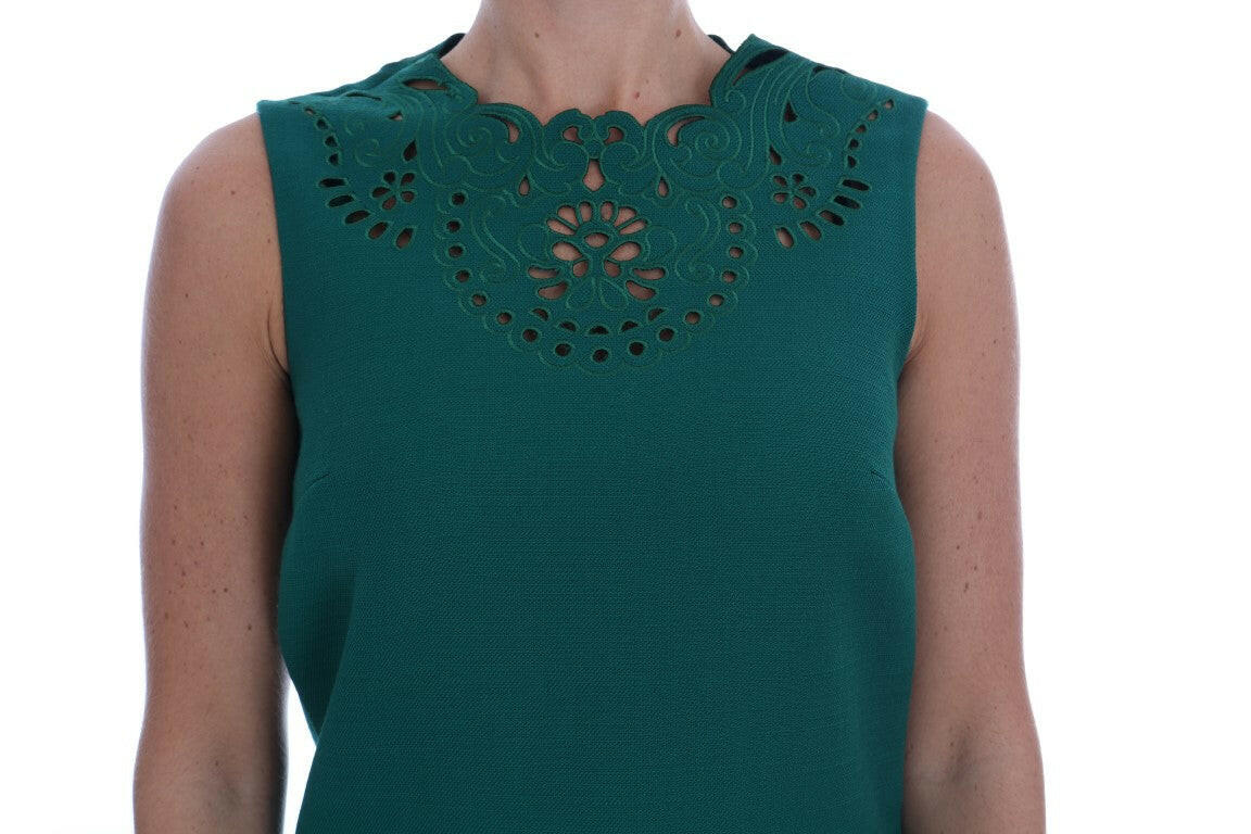 Dolce & Gabbana Green Floral Cutout Silk Wool Dress -   -  Dolce & Gabbana.