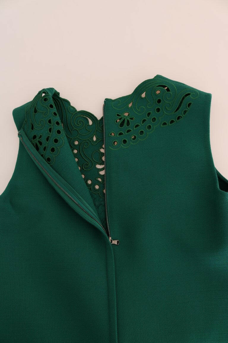 Dolce & Gabbana Green Floral Cutout Silk Wool Dress -   -  Dolce & Gabbana.