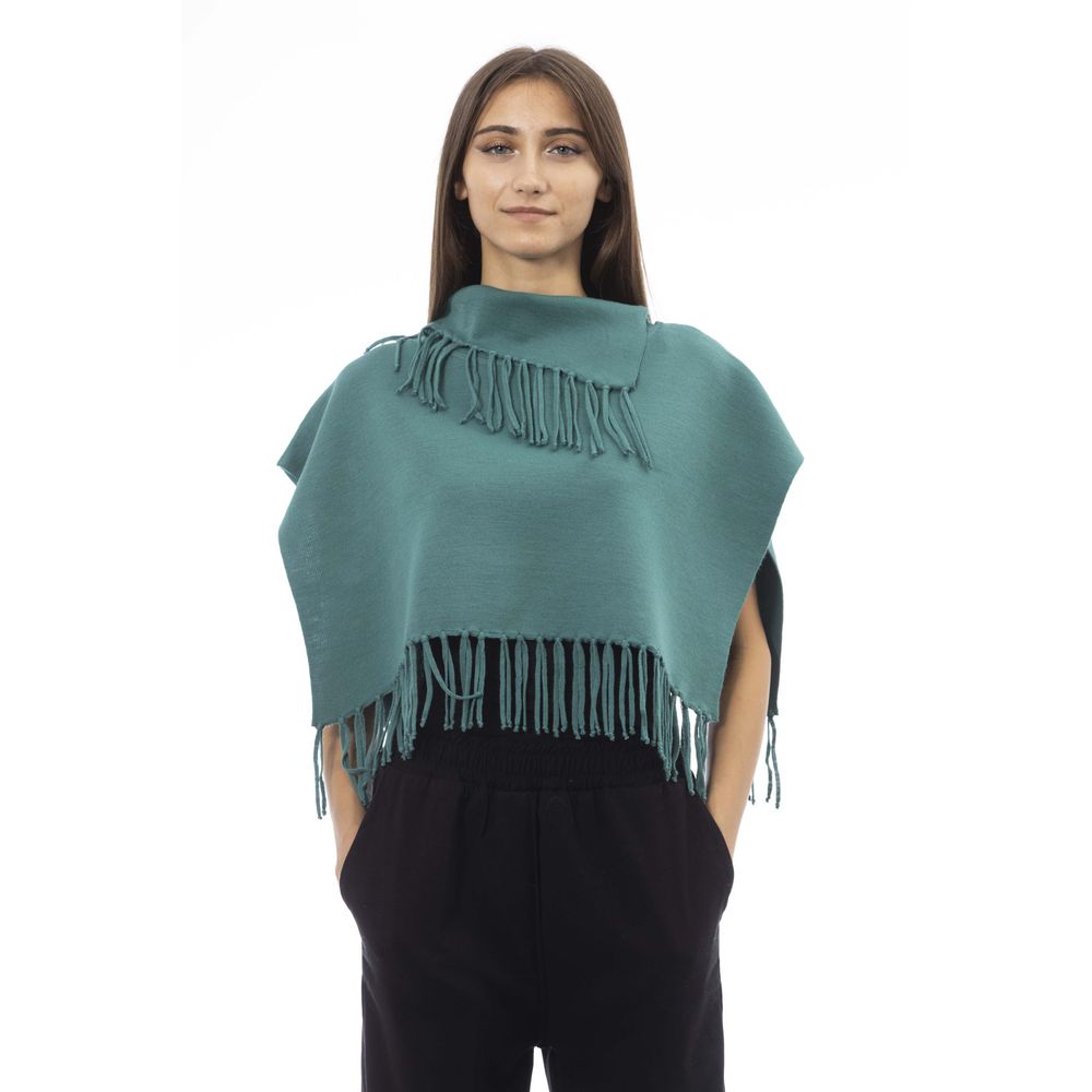Alpha Studio Green Wool Women Poncho with Fringes -   -  Alpha Studio.