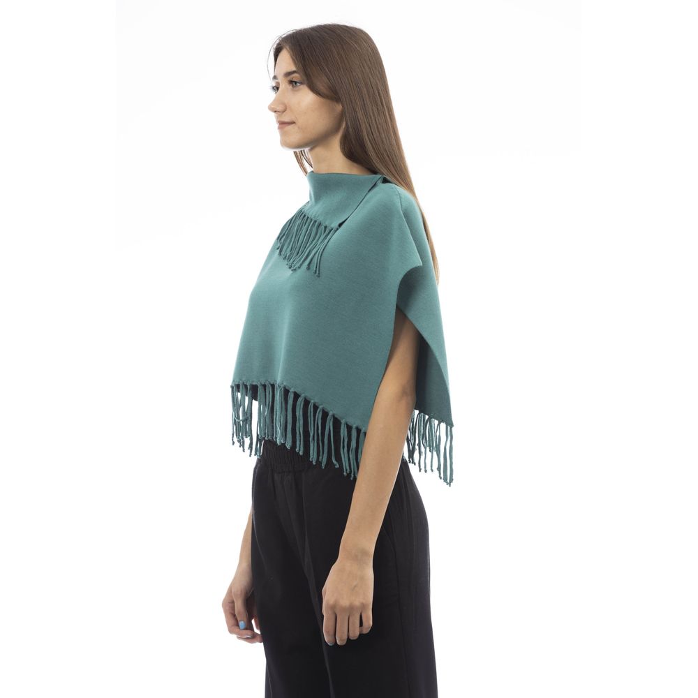 Alpha Studio Green Wool Women Poncho with Fringes -   -  Alpha Studio.