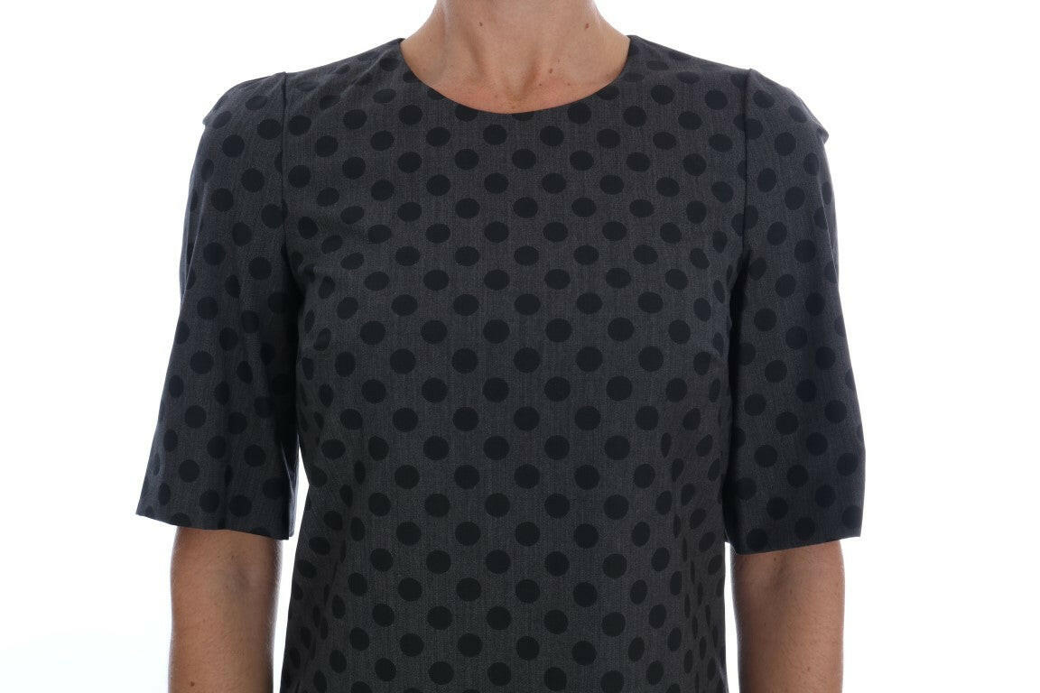 Dolce & Gabbana Gray Polka Dotted Wool Stretch Dress -   -  Dolce & Gabbana.