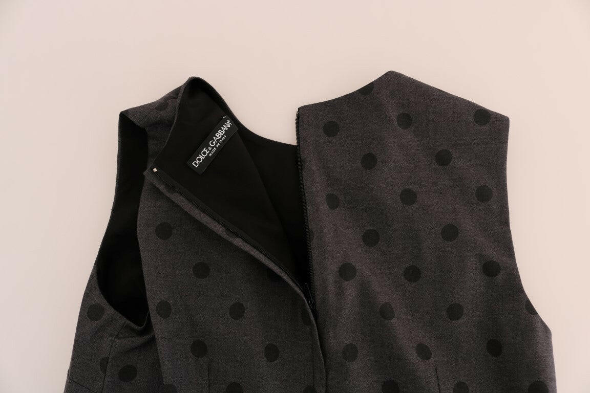 Dolce & Gabbana Gray Polka Dotted Sheath Wool Dress -   -  Dolce & Gabbana.